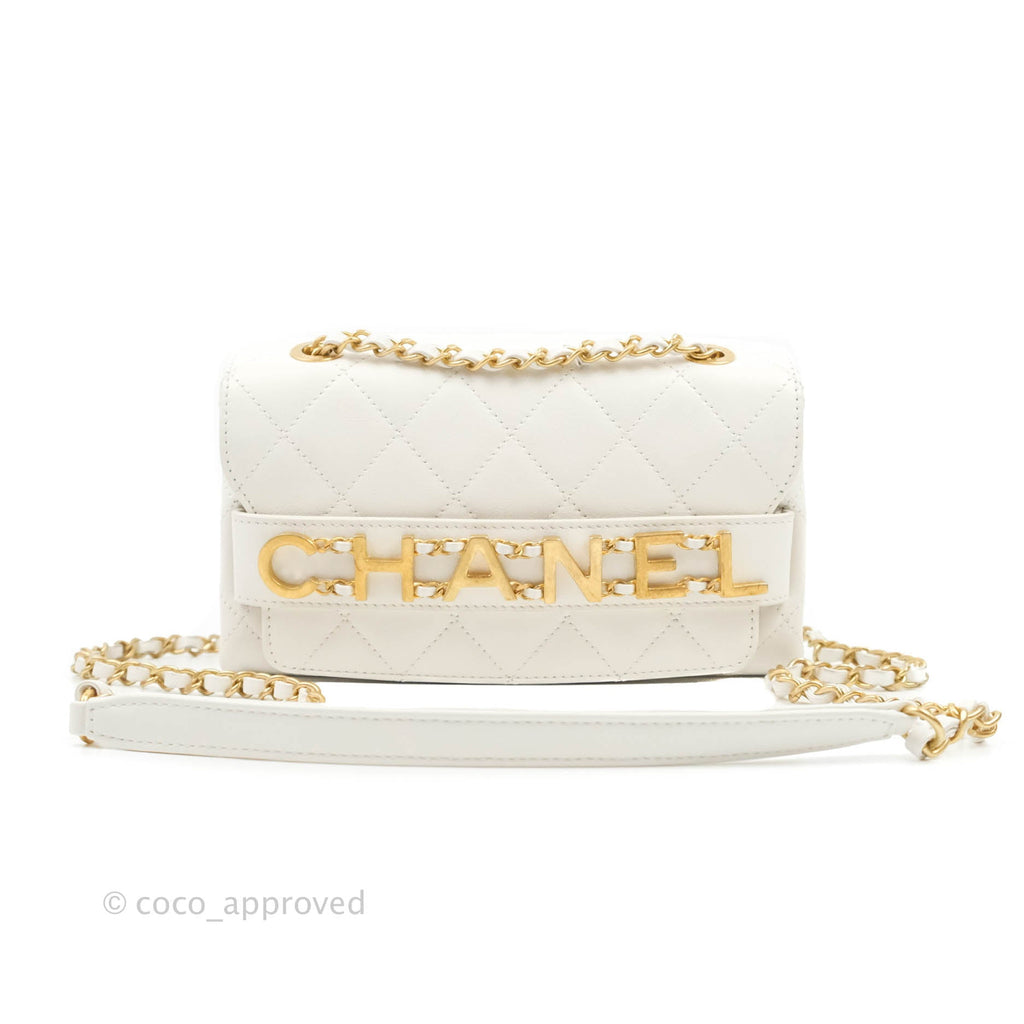 Chanel Small Logo Enchained Flap Bag White Calfskin Aged Gold Hardware 20S