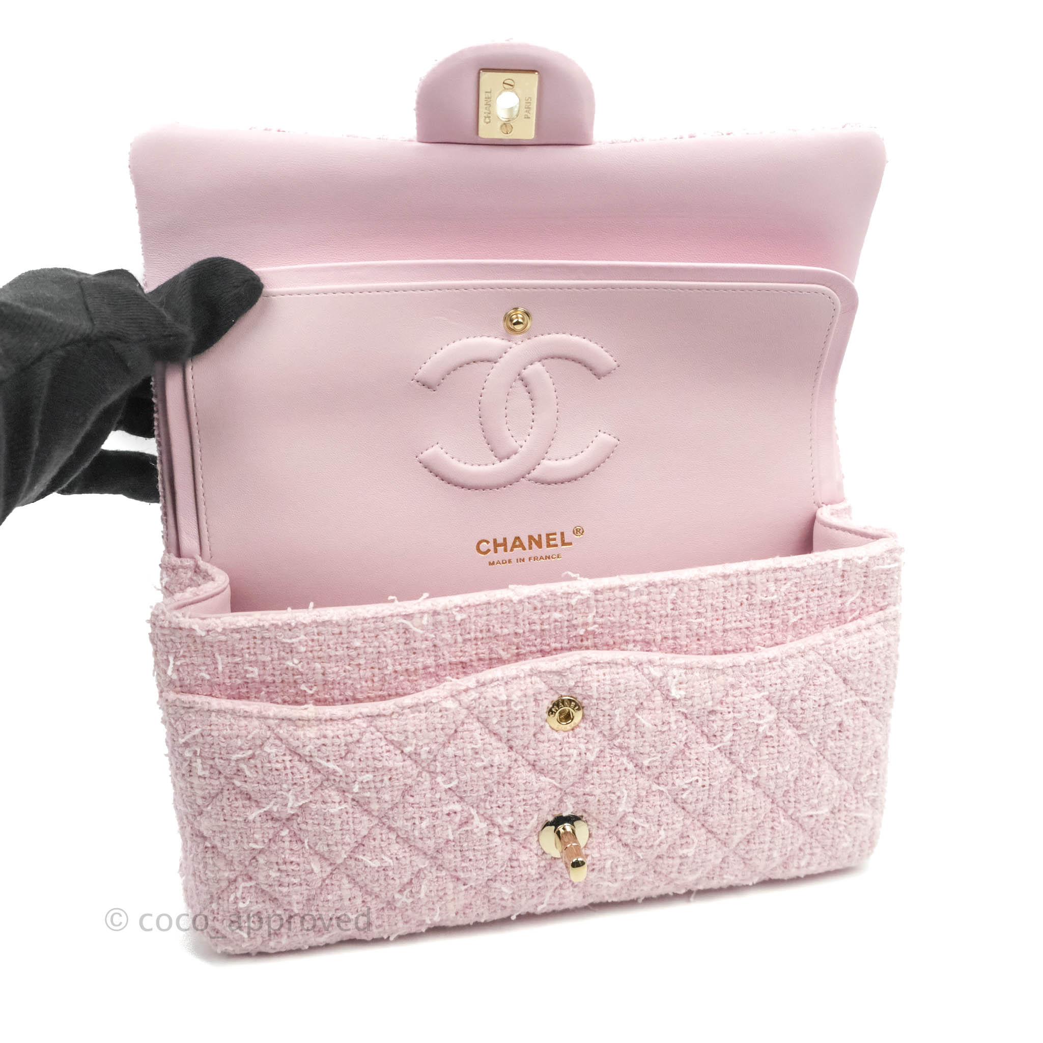 Chanel Classic M/L Medium Quilted Double Flap Bag Pink Tweed Gold