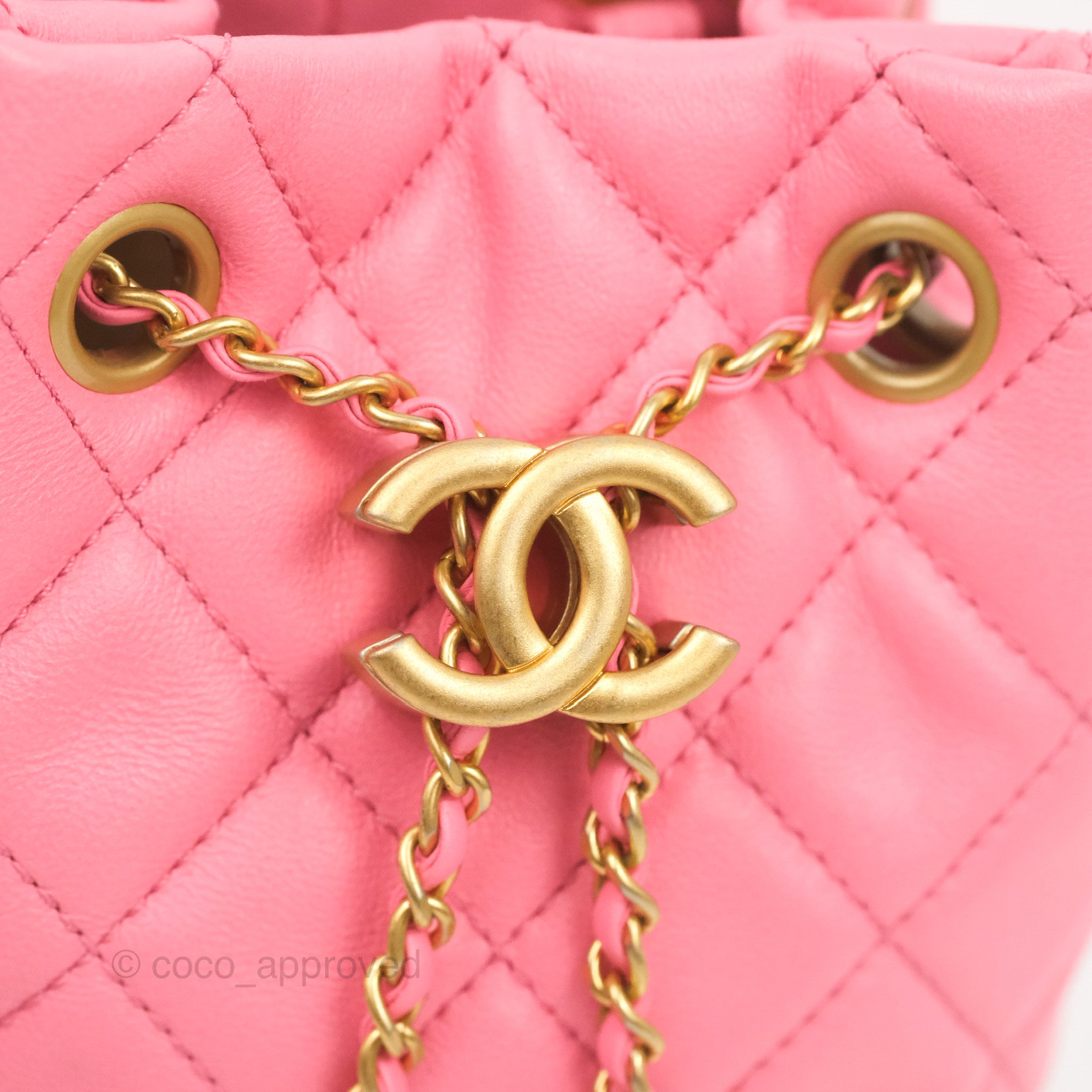 CHANEL Calfskin Quilted Pearl Mini About Pearls Drawstring Bucket Light Pink  716496