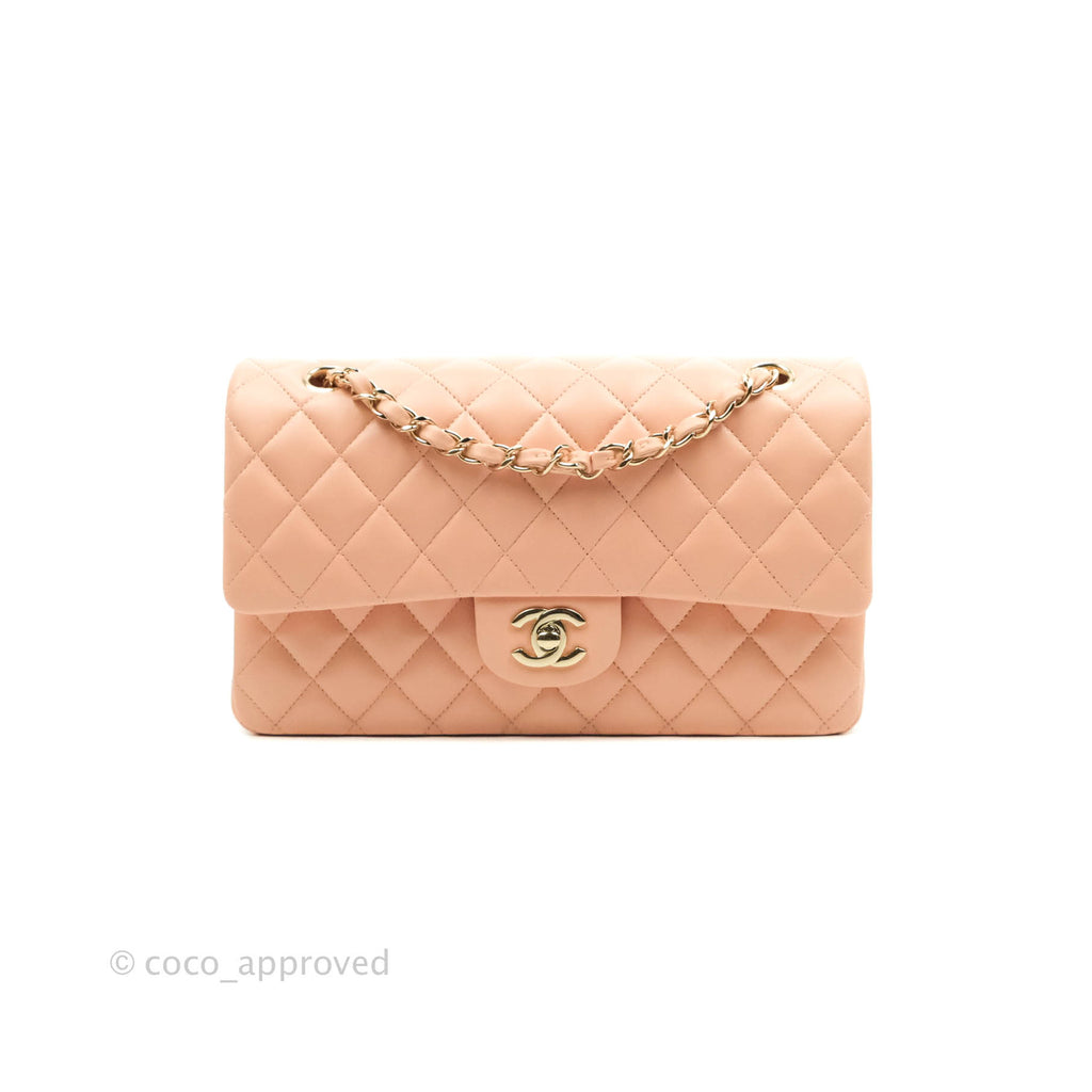 Chanel Classic Medium Flap Quilted Pink Lambskin Light Gold Hardware