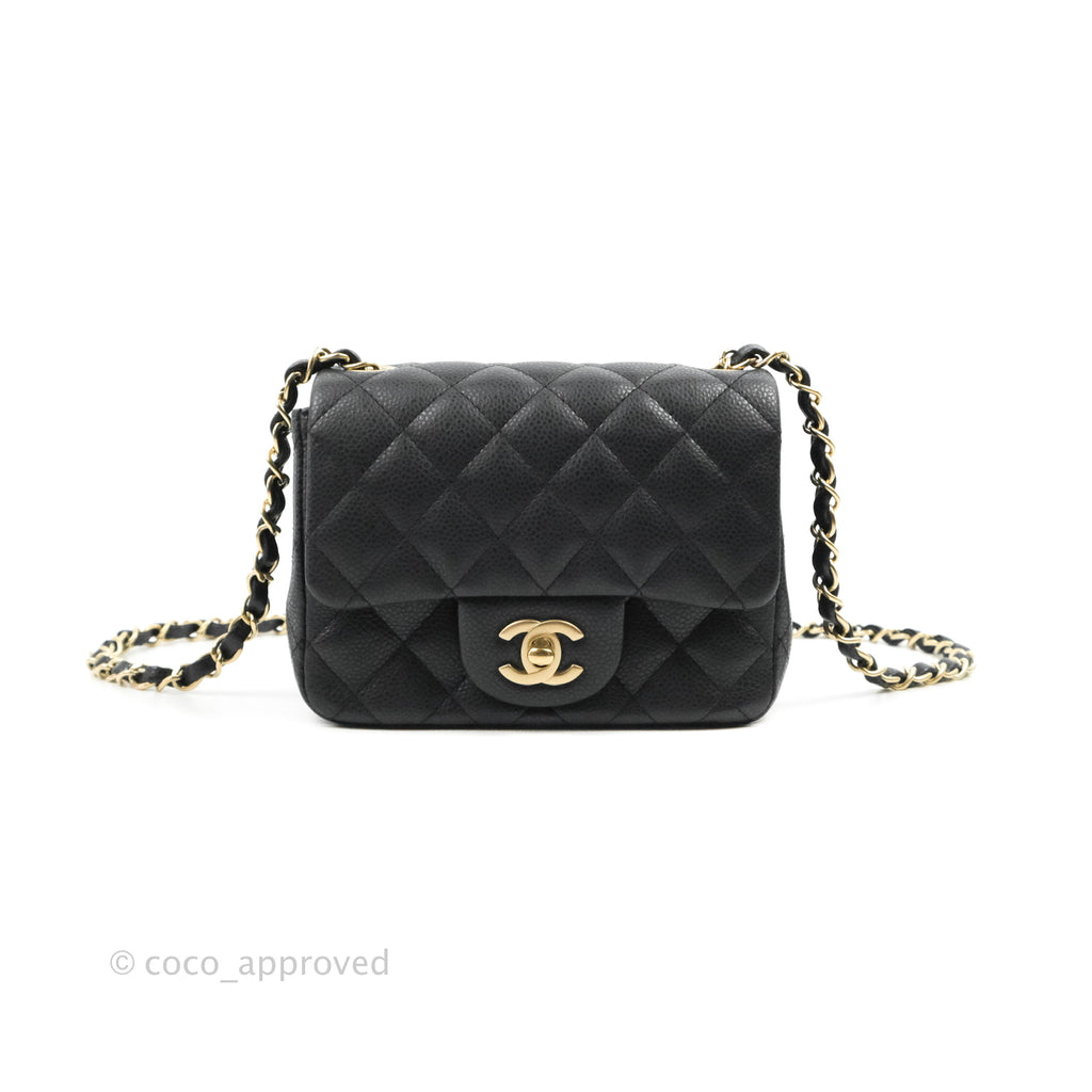 Chanel Quilted Mini Square Iridescent Black Caviar Matte Gold Hardware