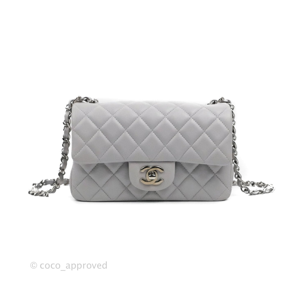 Chanel Quilted Mini Rectangular Flap Light Grey Lambskin Silver Hardware