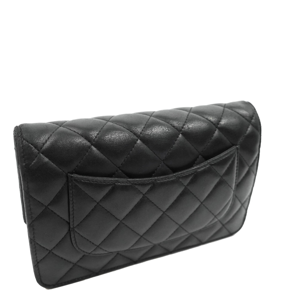 Chanel Quilted Wallet on Chain WOC Black Lambskin Silver Hardware