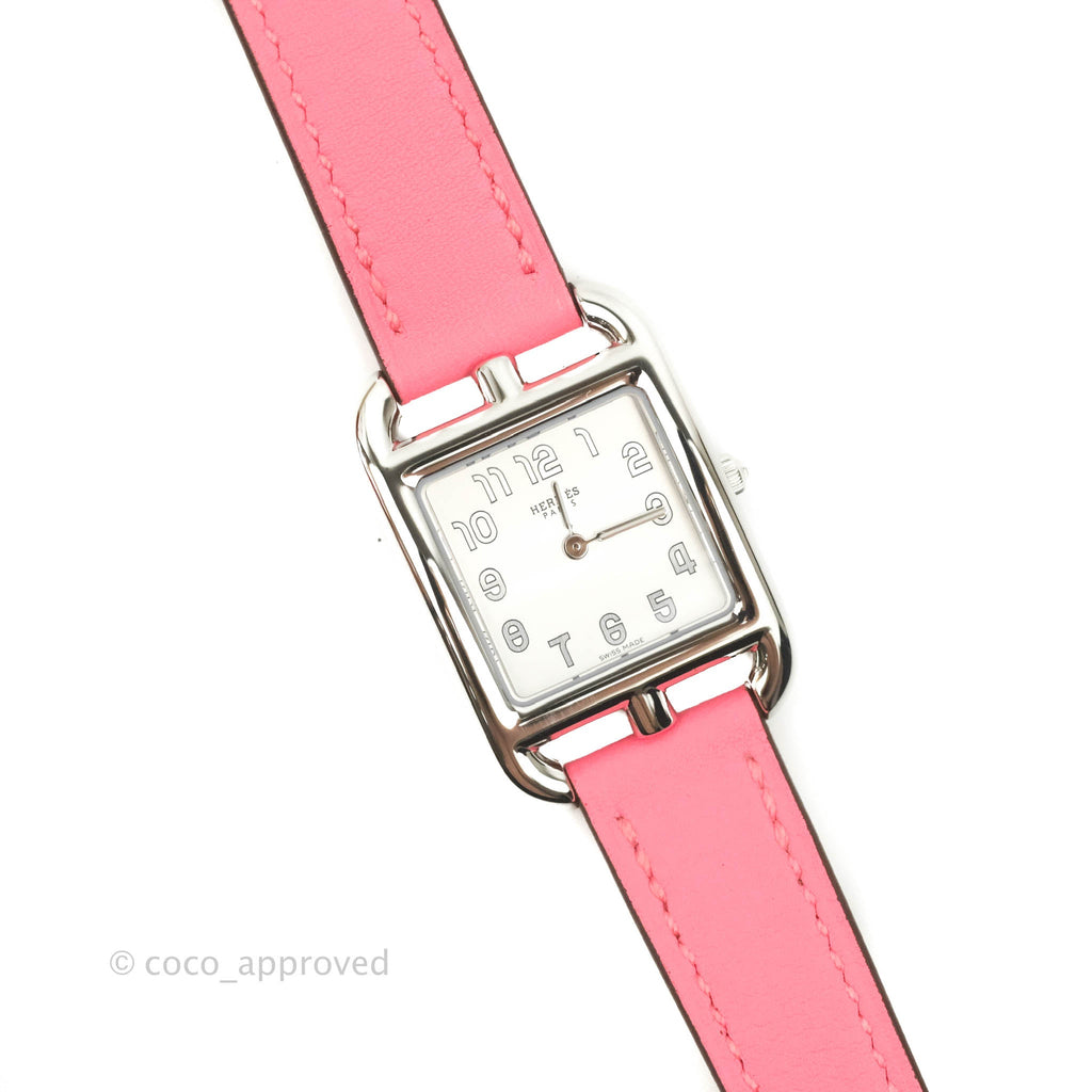 Hermès Cape Cod Steel Watch PM Pink Swift Calfskin