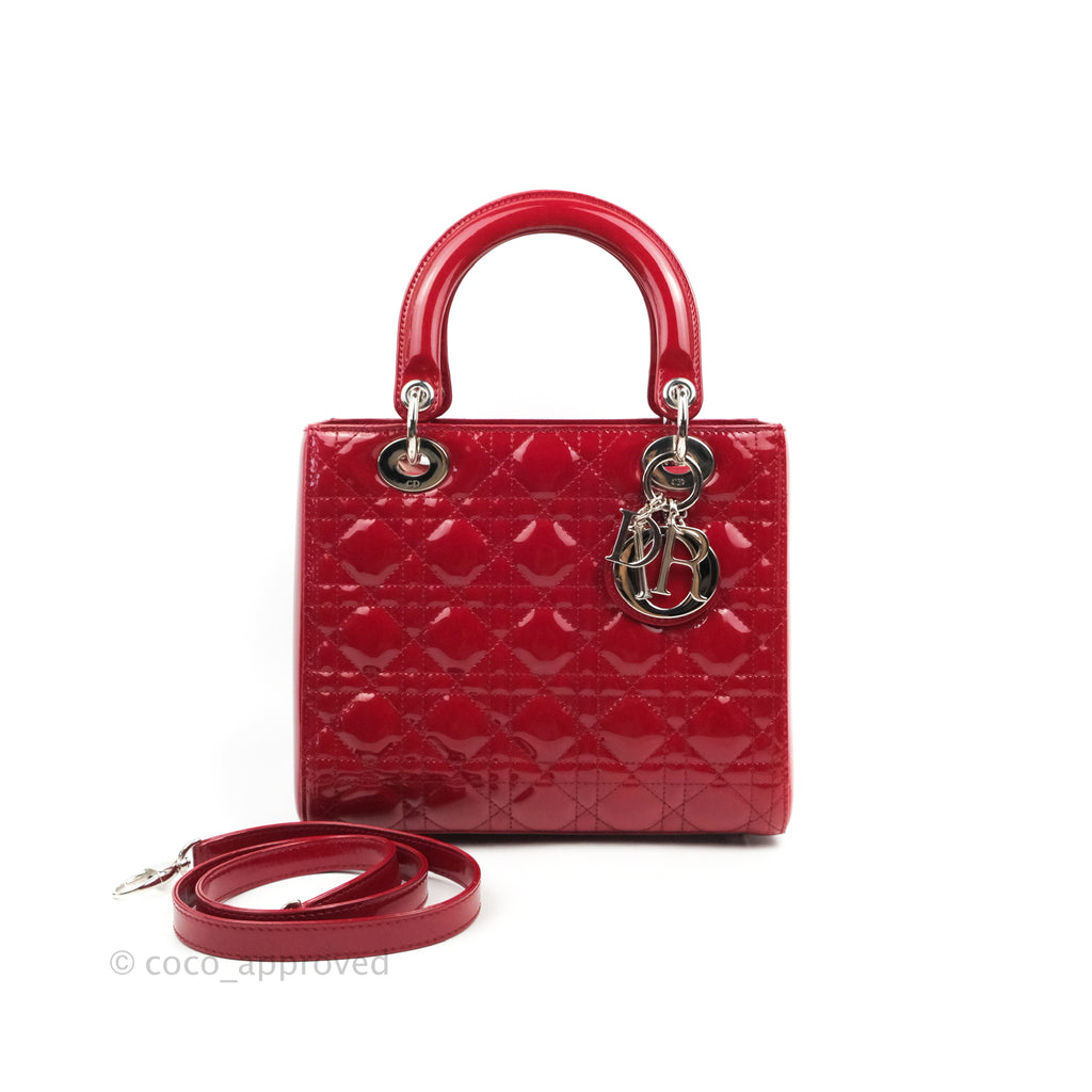 Christian Dior Medium Lady Dior Red Patent Silver Hardware