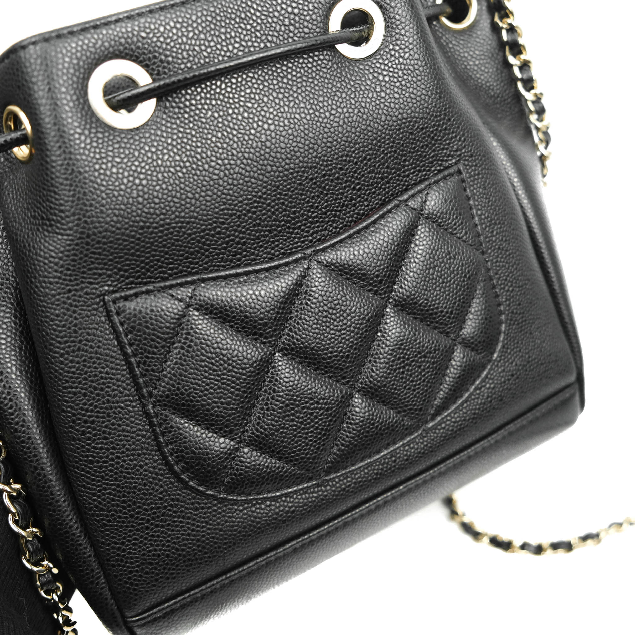 Chanel Cc Chain Drawstring Bucket Bag Quilted Caviar Small