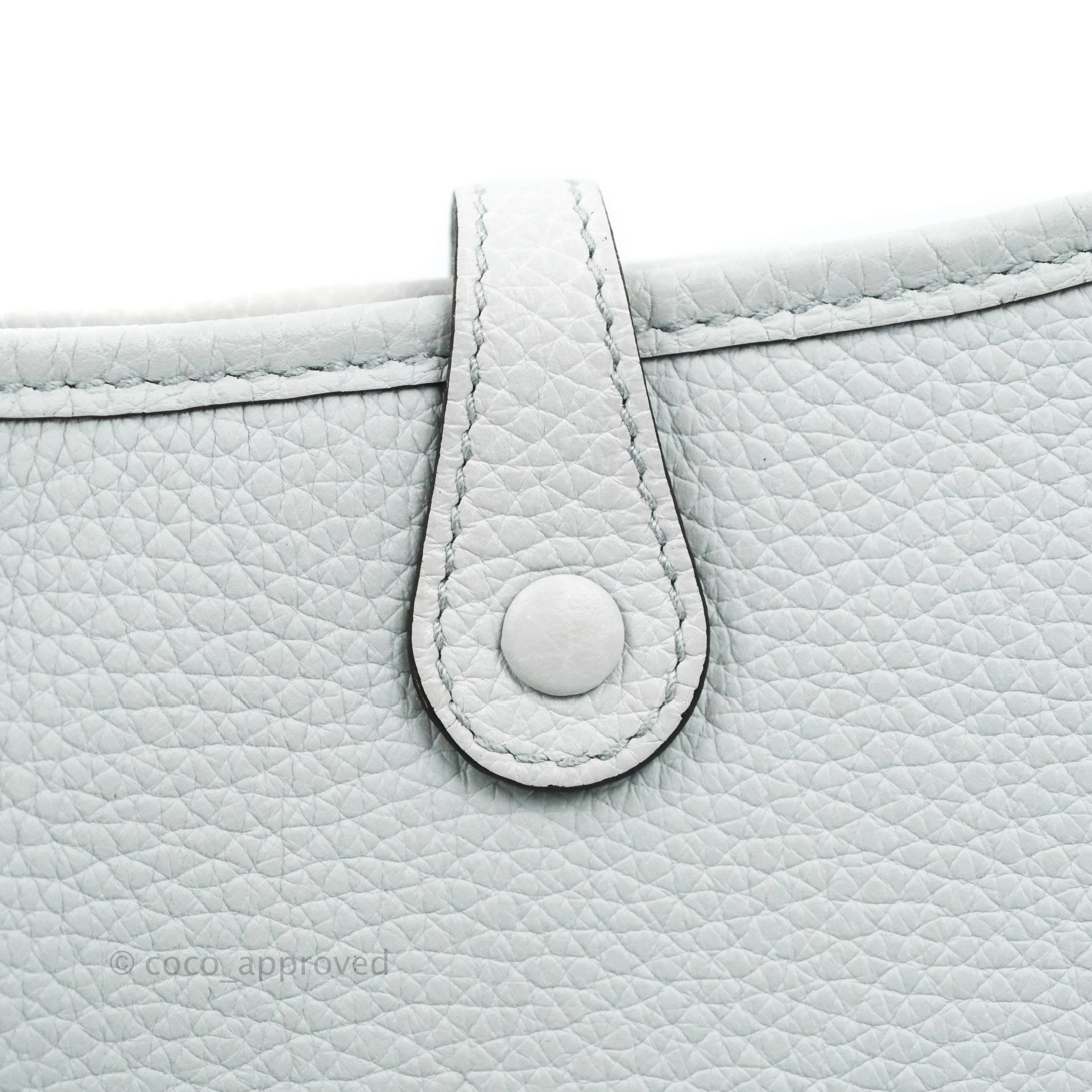 Hermès Mini Evelyne 16 Etoupe Clemence Silver Hardware with Bleu