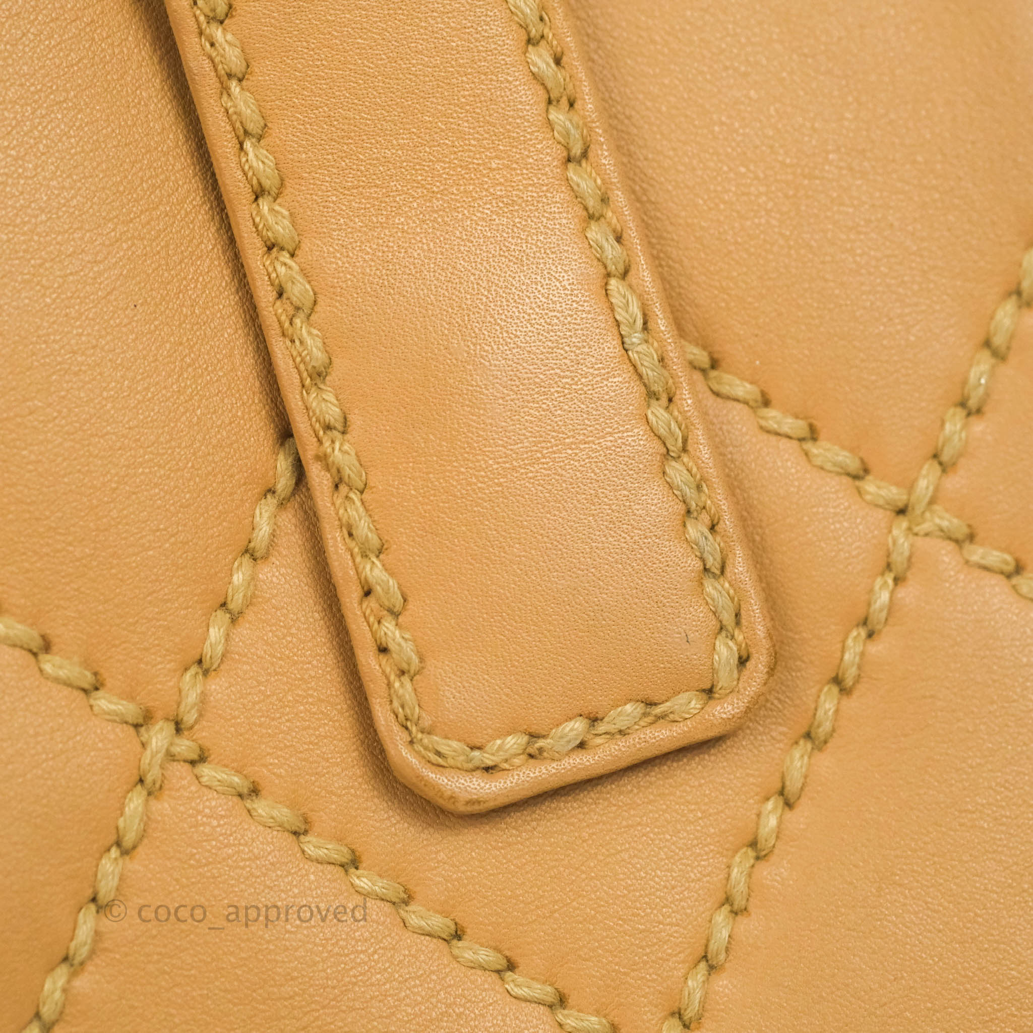 Chanel Vintage Quilted CC Tote Bag Beige Calfskin Gold Hardware