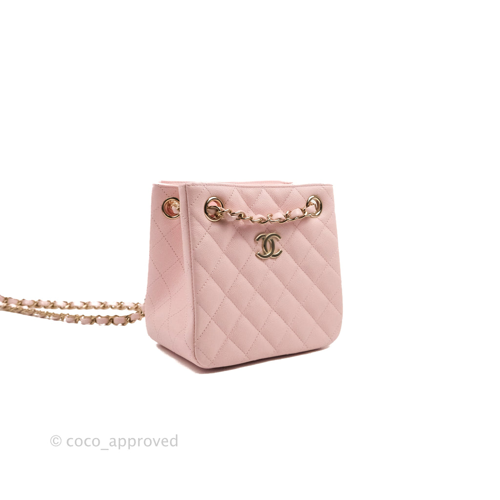 Chanel Quilted Mini Bucket Bag Light Pink Caviar Gold Hardware