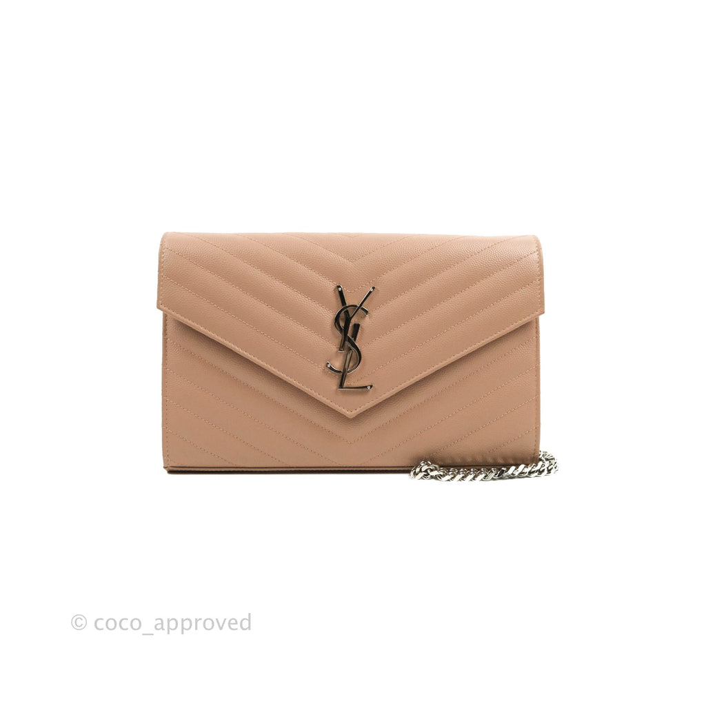 Saint Laurent Wallet on Chain Blush Pink Grained Leather Silver Hardware