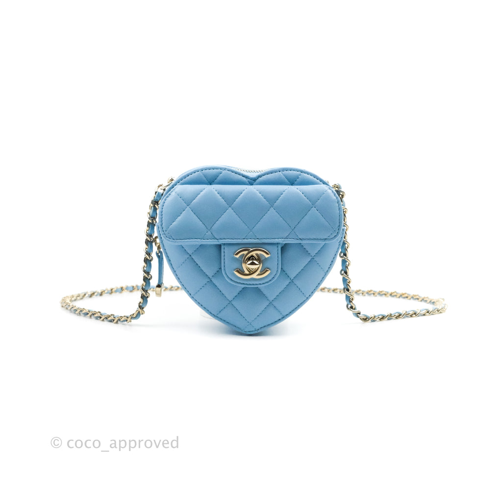 Chanel Small Heart Bag Blue Lambskin Gold Hardware 22S
