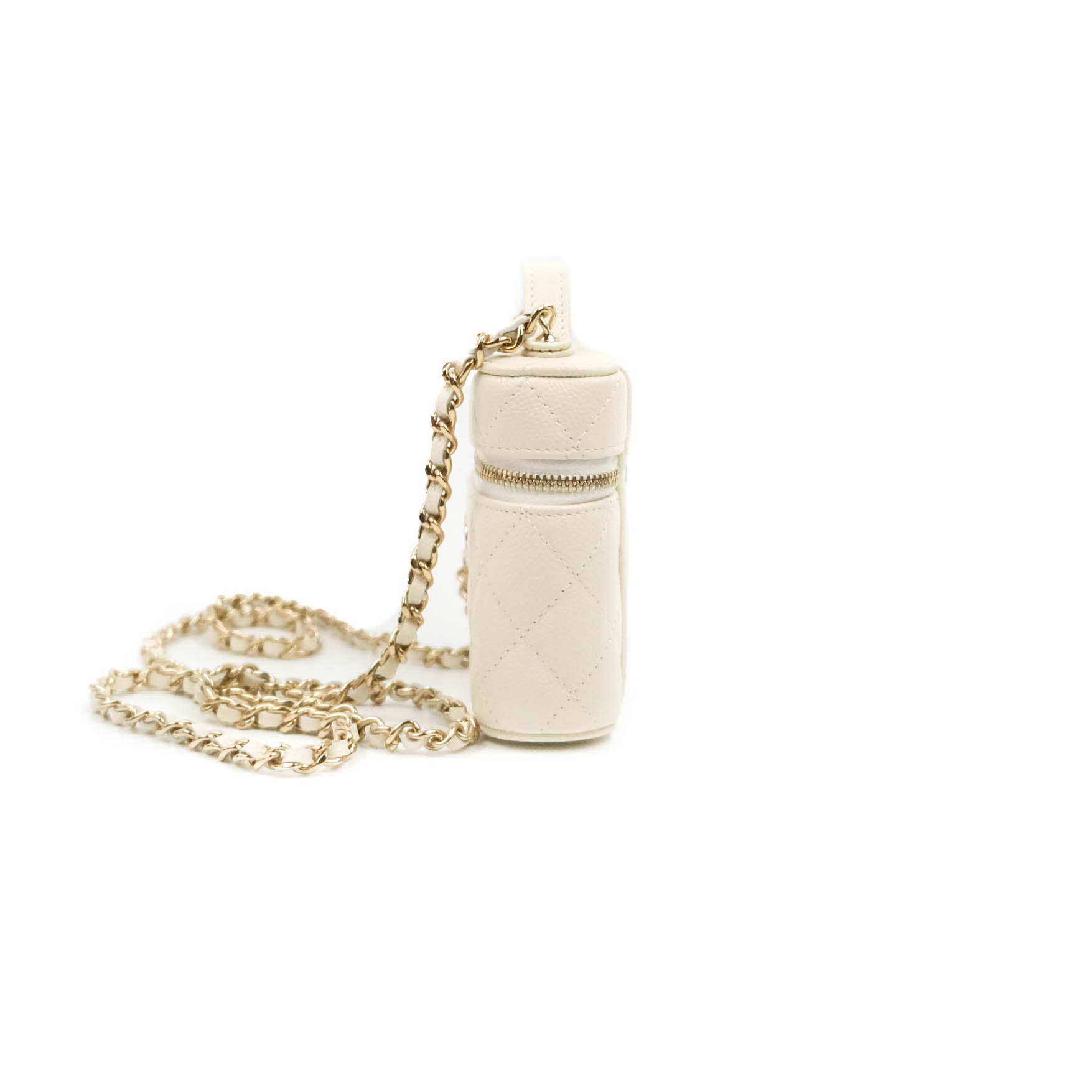 Chanel Round Mini Vanity with Chain in White Grained Calfskin LGHW – Brands  Lover