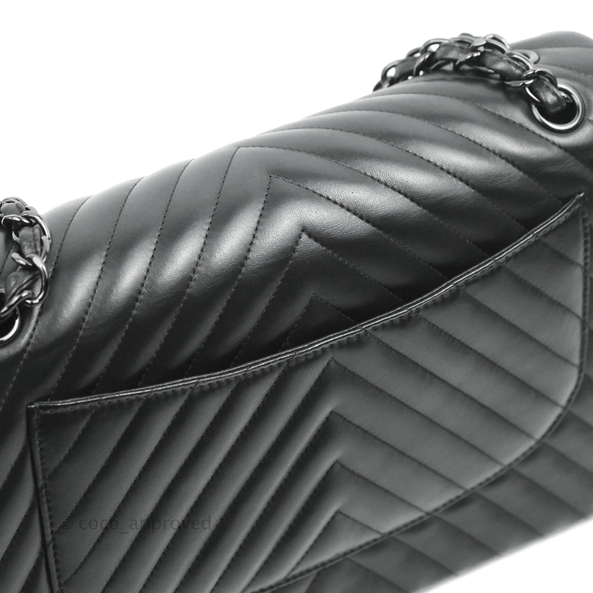 Chanel So Black Chevron Jumbo Double Flap Bag