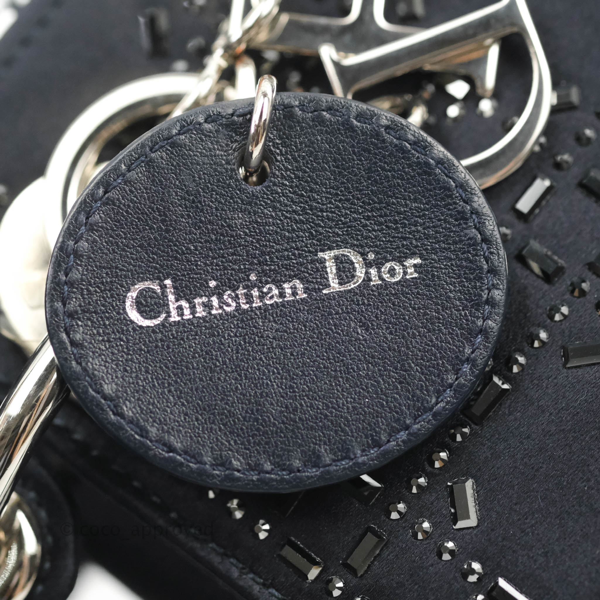 Christian Dior Mini Lady Dior Bag Black Strass Cannage Satin Silver Ha –  Coco Approved Studio