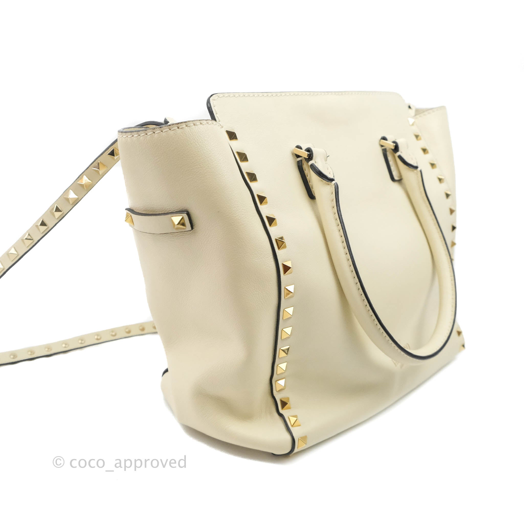 Valentino Garavani Rockstud Mini Trapeze Shoulder Bag White Calfskin G –  Coco Approved Studio