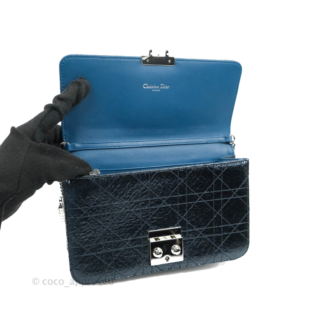 Christian Dior Miss Dior WOC Cannage Metallic Blue Silver Hardware