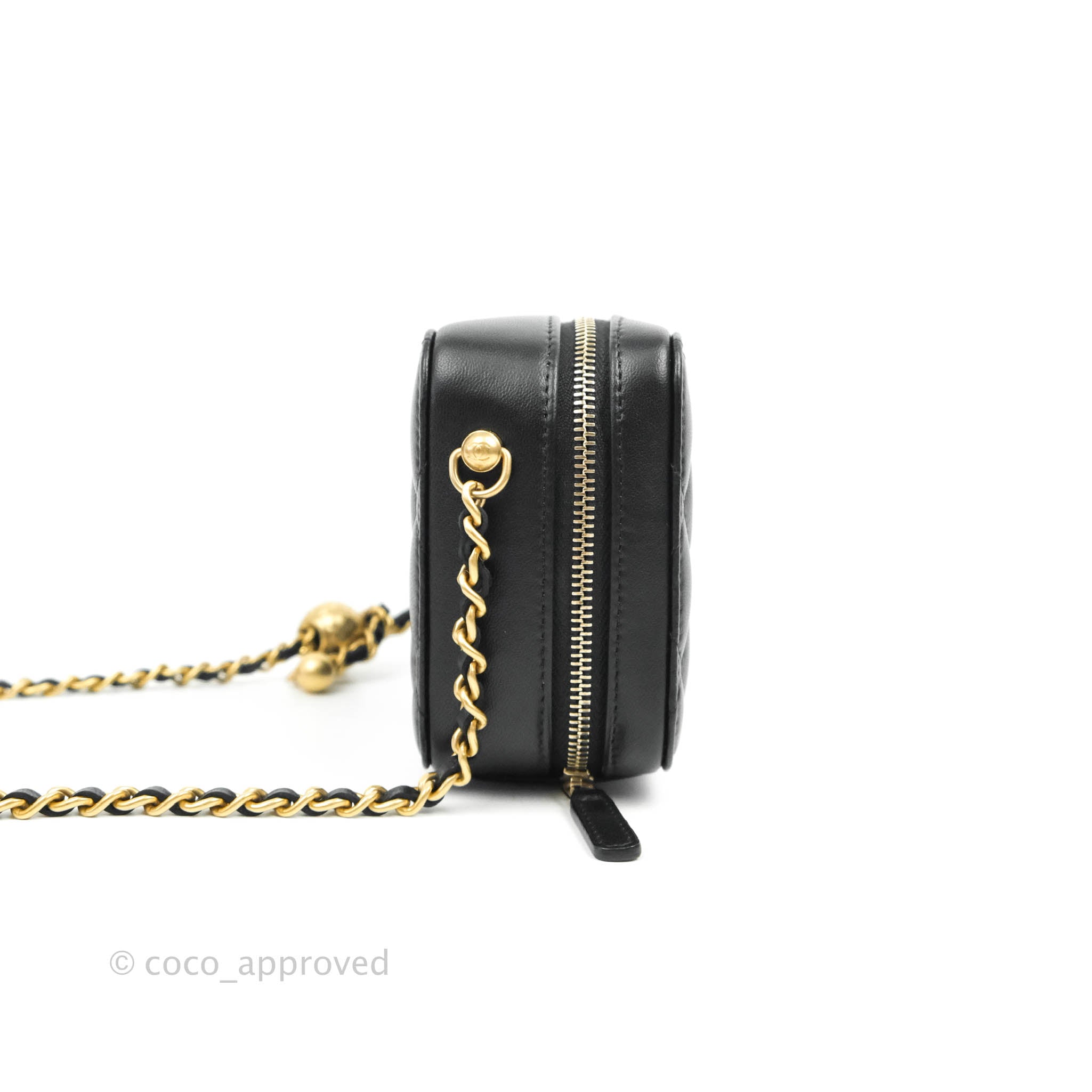 Chanel Pearl Crush Quilted Camera Bag Black Lambskin Aged Gold Hardwar –  Coco Approved Studio