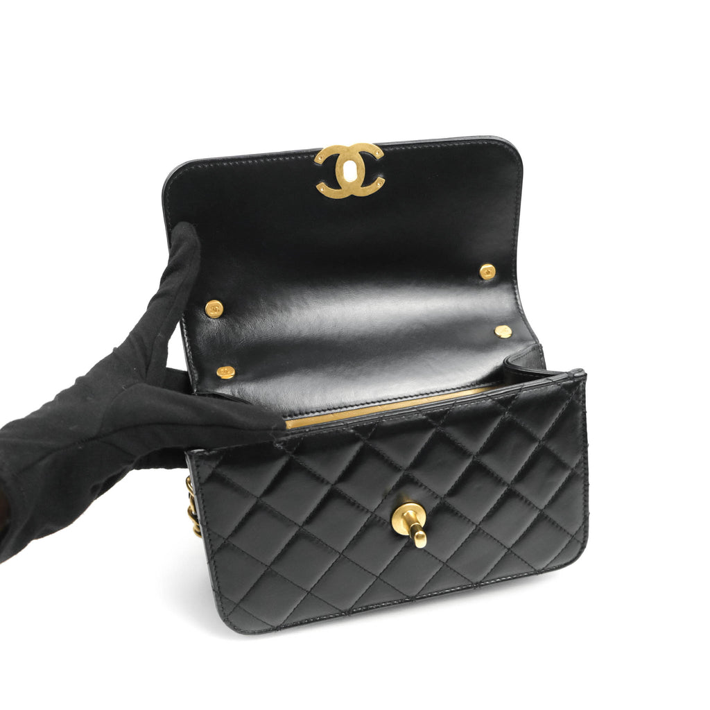 Chanel Mini Flap Bag Black Calfskin Aged Gold Hardware 21B