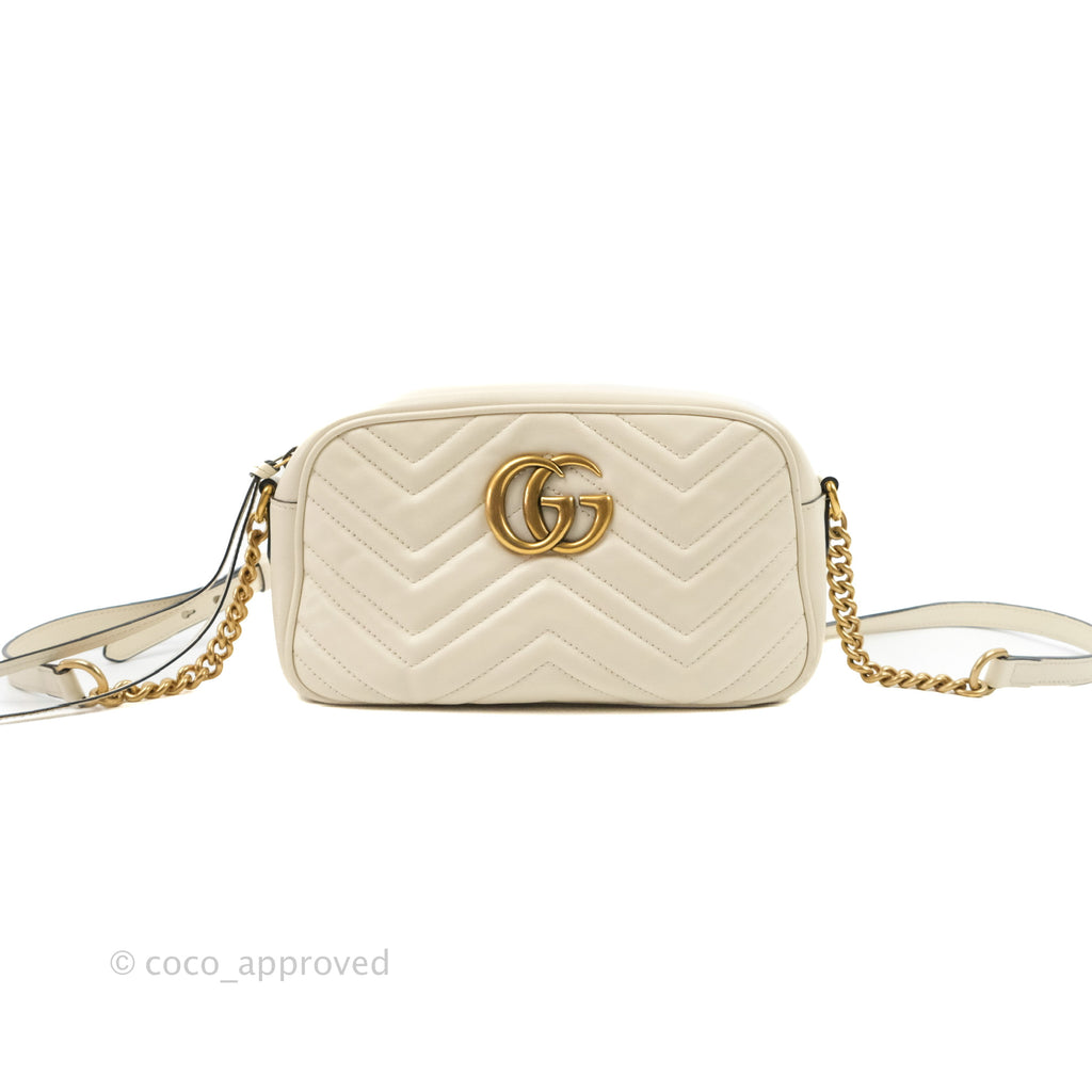 Gucci Small Matelasse GG Marmont Camera Bag White Calfskin Gold Hardware