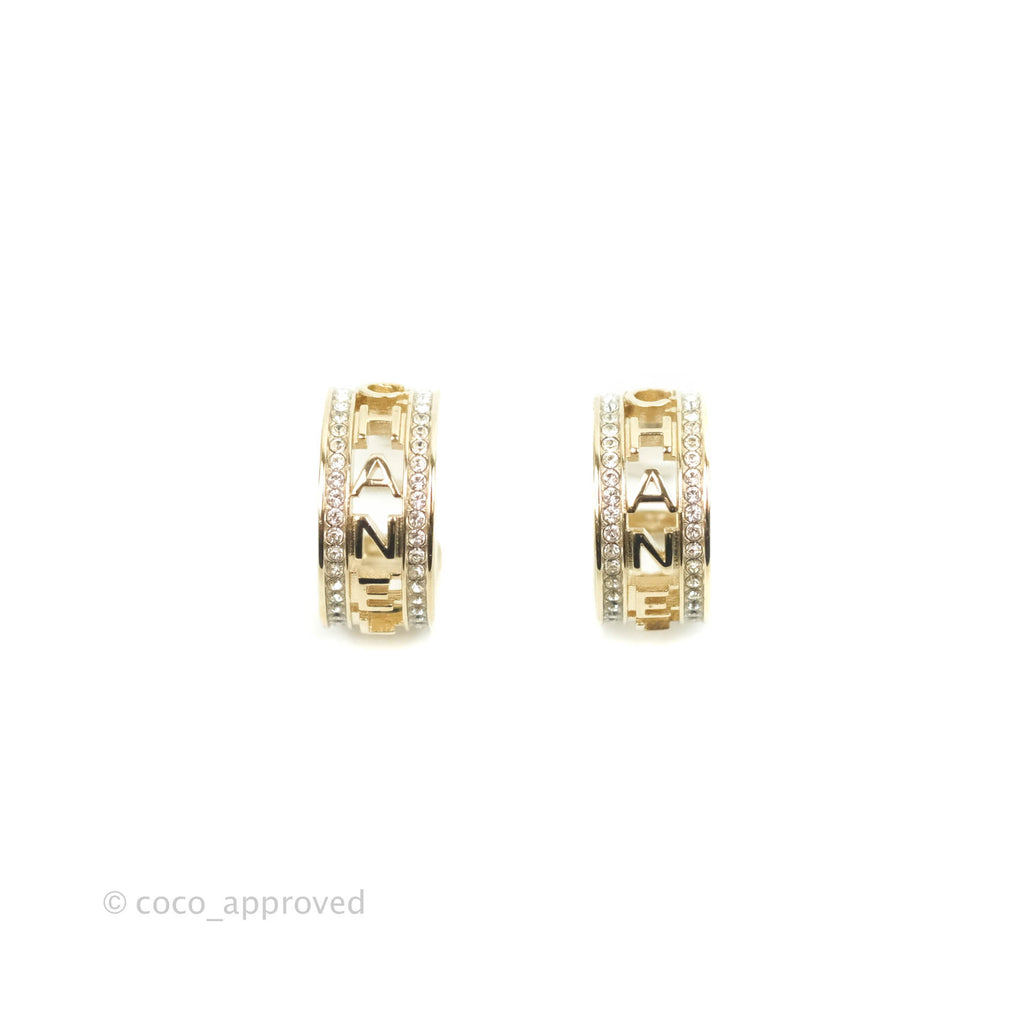 Chanel Crystal Hoop Earrings Gold Hardware 20B