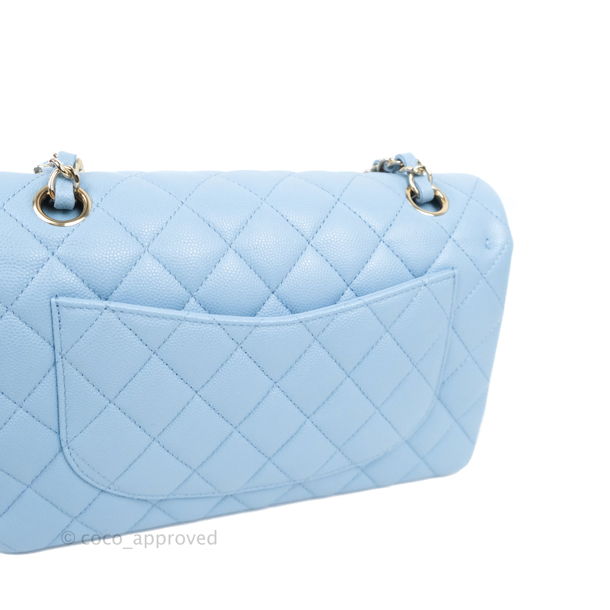 Chanel Small Classic Quilted Flap Light Blue Caviar Gold Hardware – Coco  Approved Studio