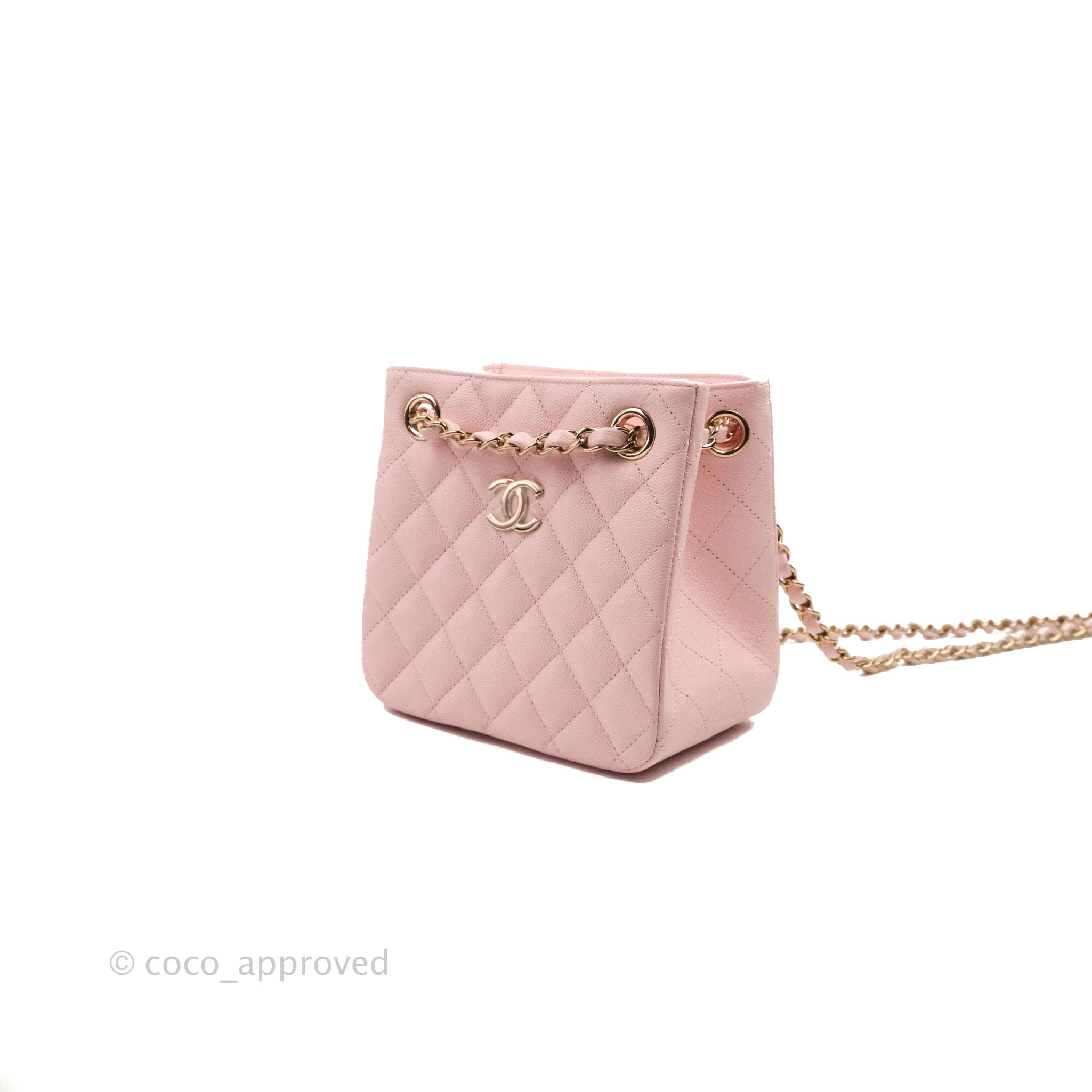 Chanel Quilted Mini Bucket Bag Light Pink Caviar Gold Hardware