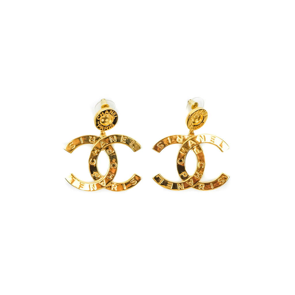 Chanel Large CC Button Drop Earrings Gold Tone 21V