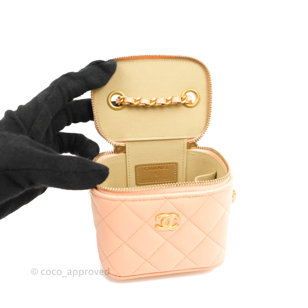 Chanel Classic Mini Pearl Crush Vanity With Chain Pink Lambskin Aged Gold Hardware
