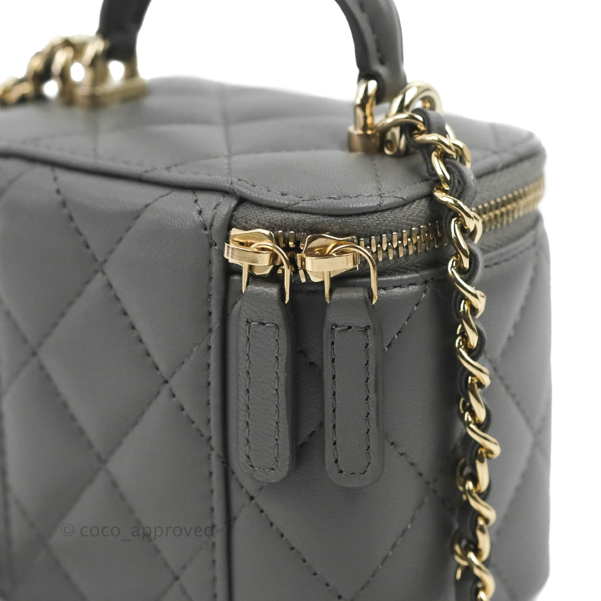 Chanel Mini Top Handle Vanity With Chain Dark Grey Lambskin Gold Hardw – Coco  Approved Studio