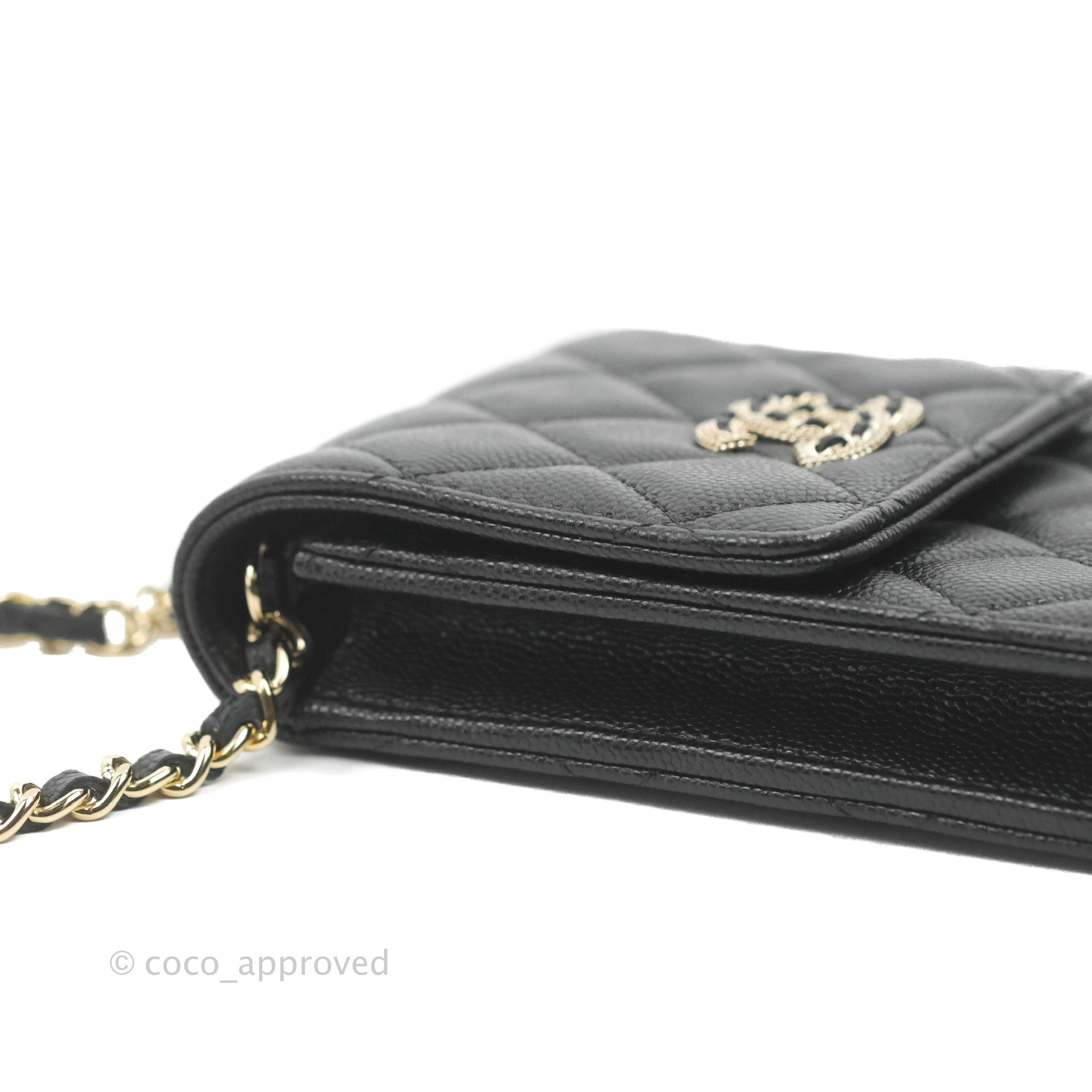 Chanel Phone Holder & Airpods Case with Chain Black Caviar Gold Hardware