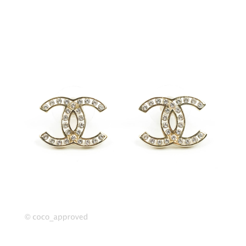 Chanel CC Crystal Earrings Gold Tone 21P