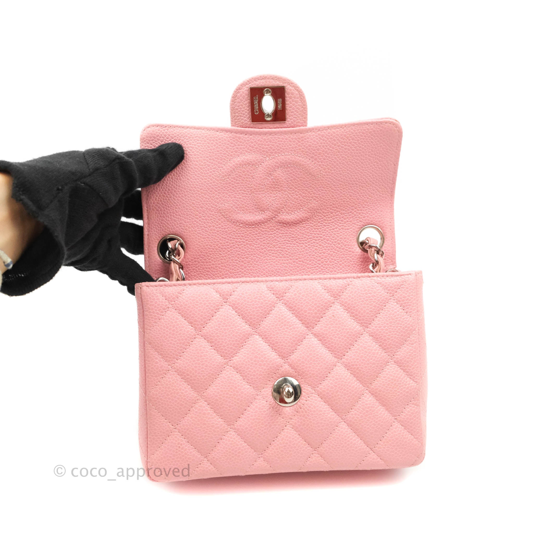 Chanel Quilted Vintage Mini Square Flap Pink Caviar Silver