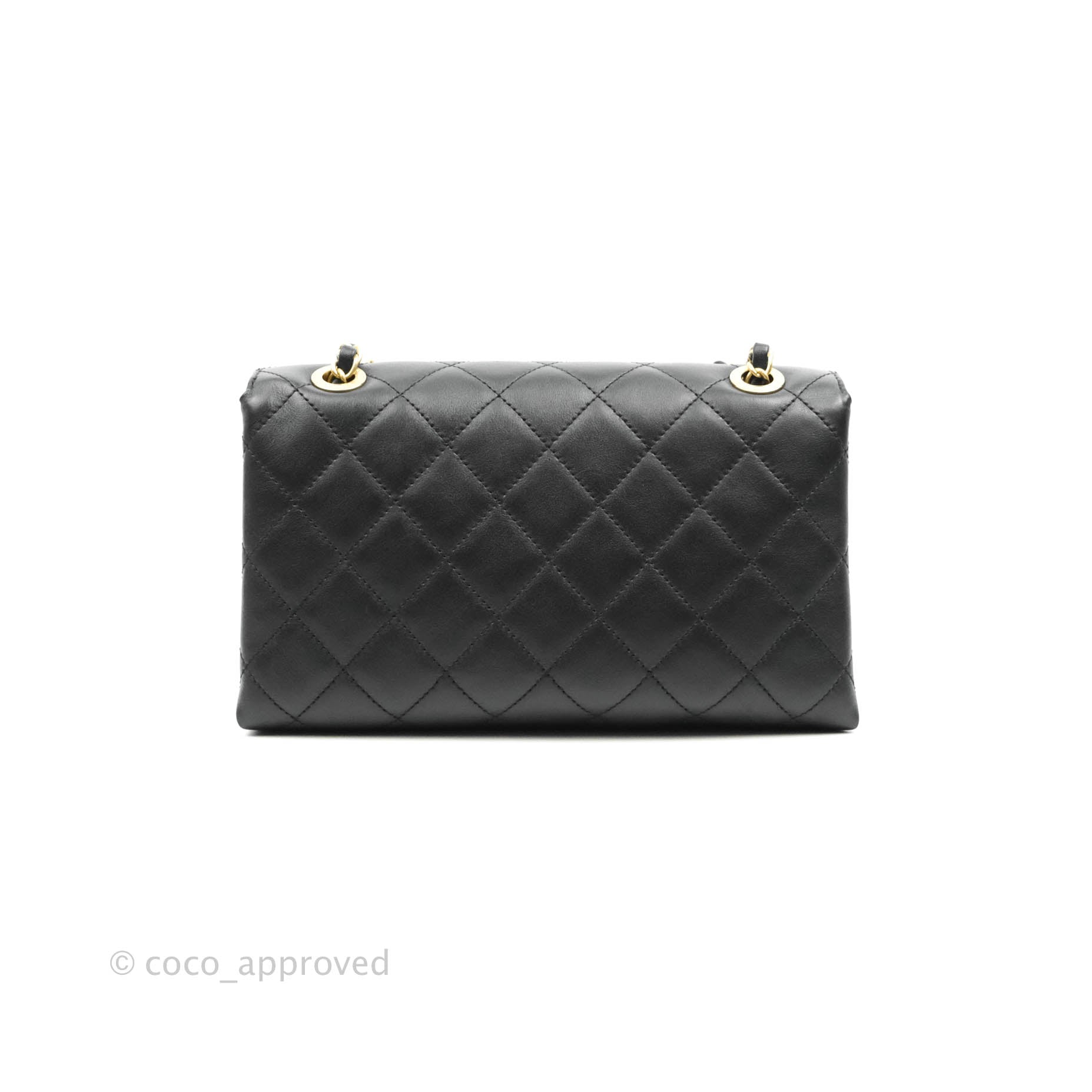 Chanel Black Calfskin Logo Enchained Flap Medium Q6B35U3PK7000