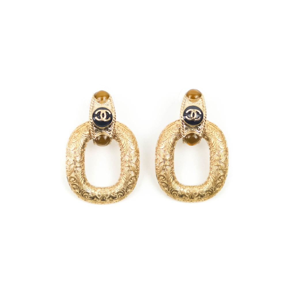 Chanel CC Resin Drop Earrings Gold Tone 20C