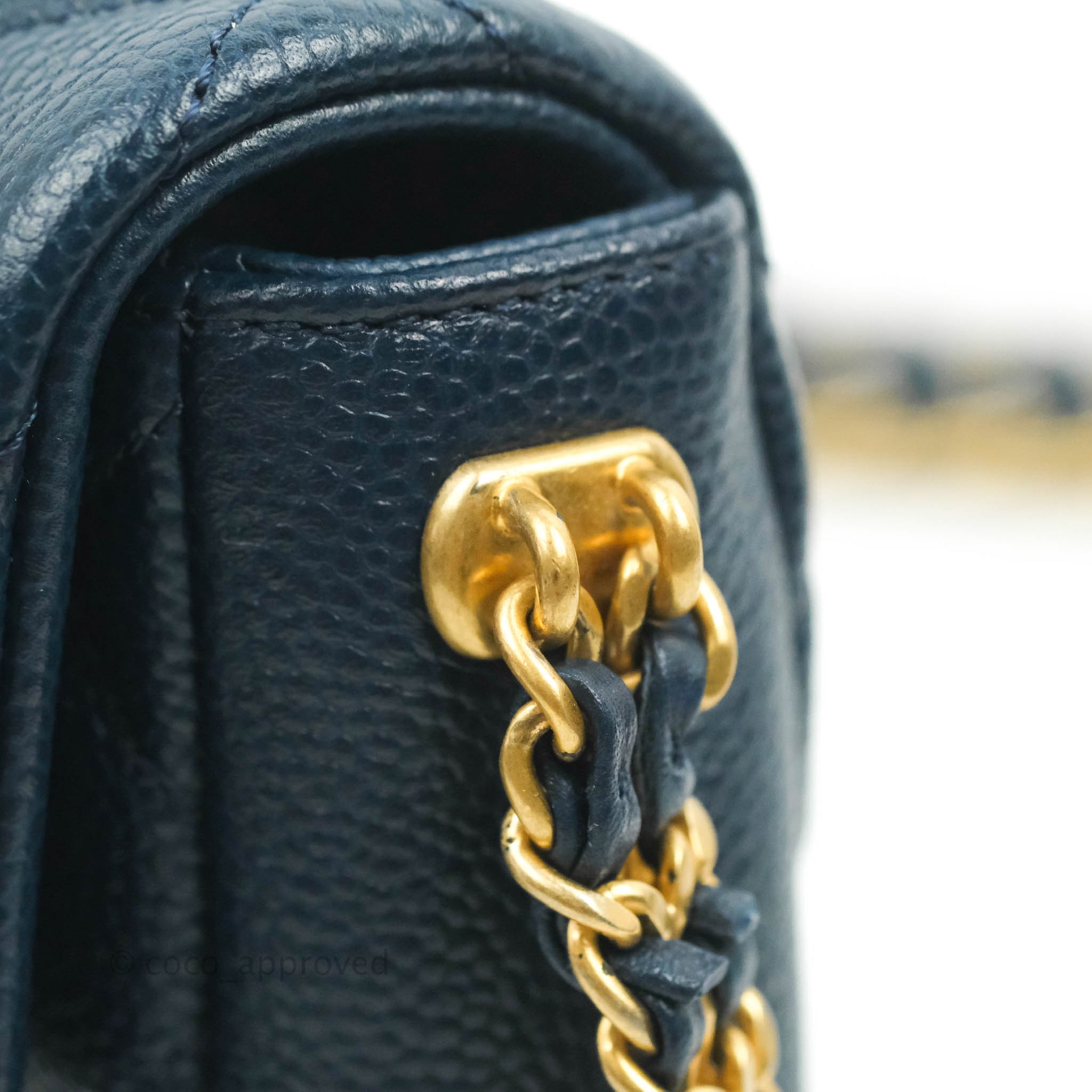 Chanel Mini Flap Bag Coin Charm Soul Chain Navy Caviar Aged