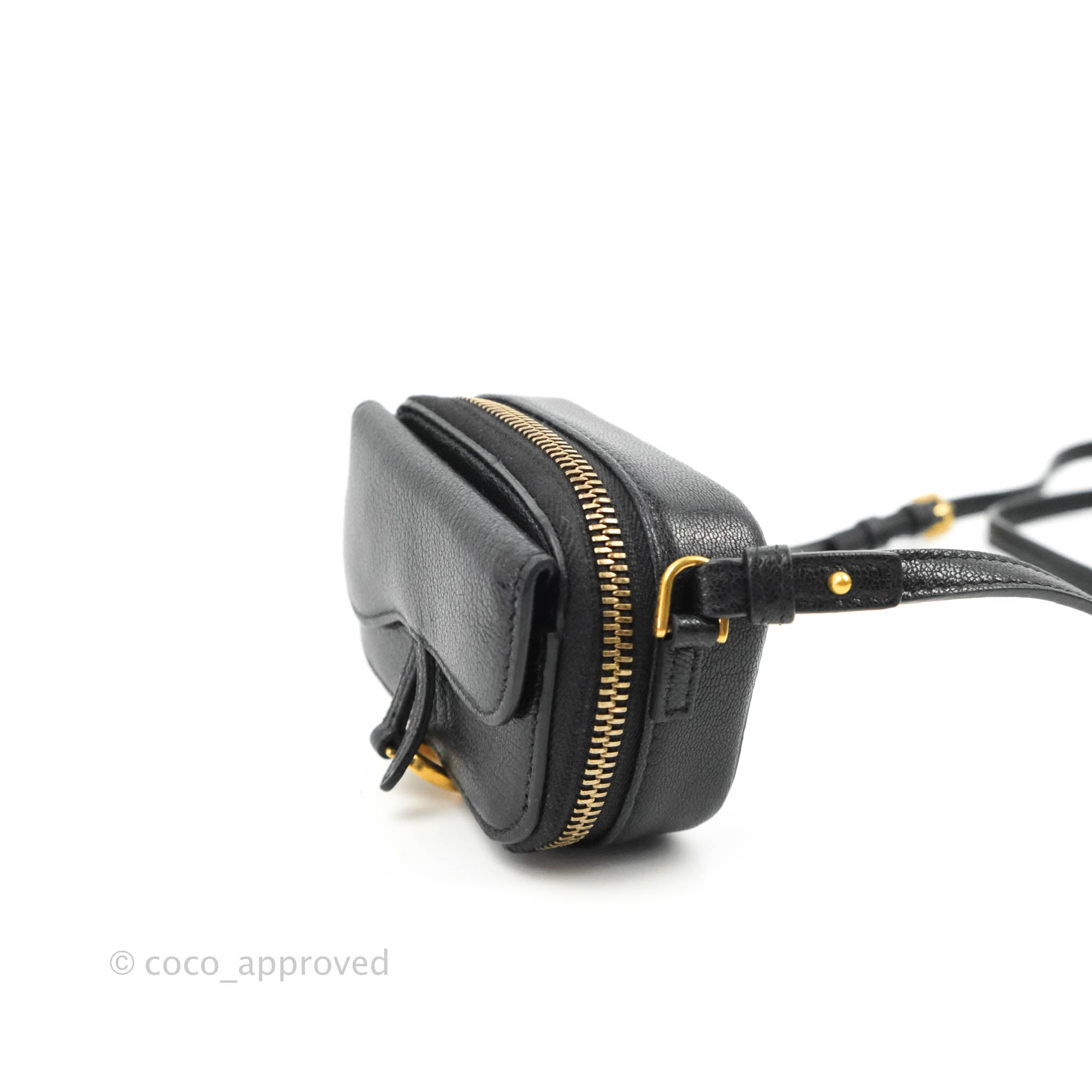 Saddle Micro Bag with Strap Black Goatskin
