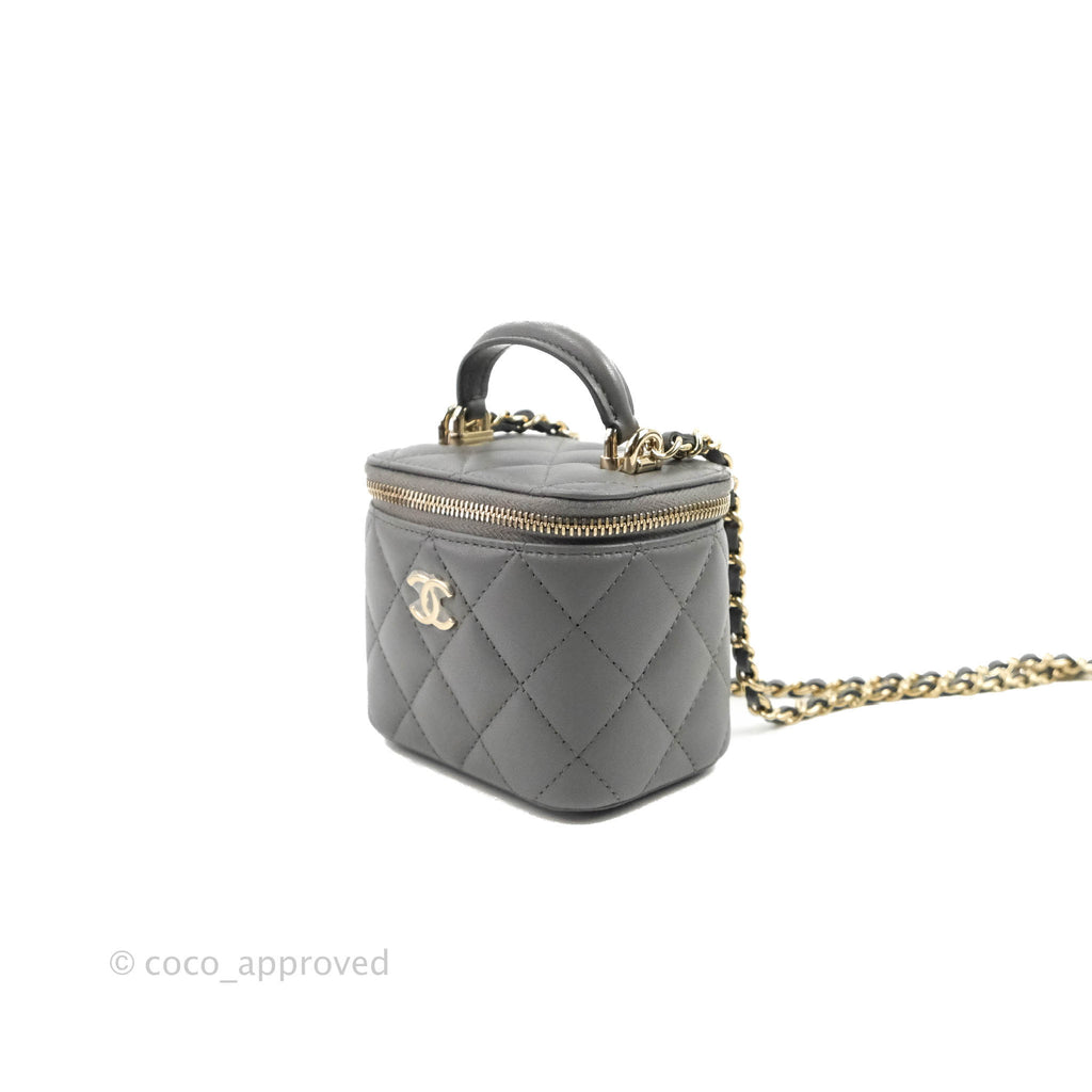 Chanel Mini Top Handle Vanity With Chain Dark Grey Lambskin Gold Hardware