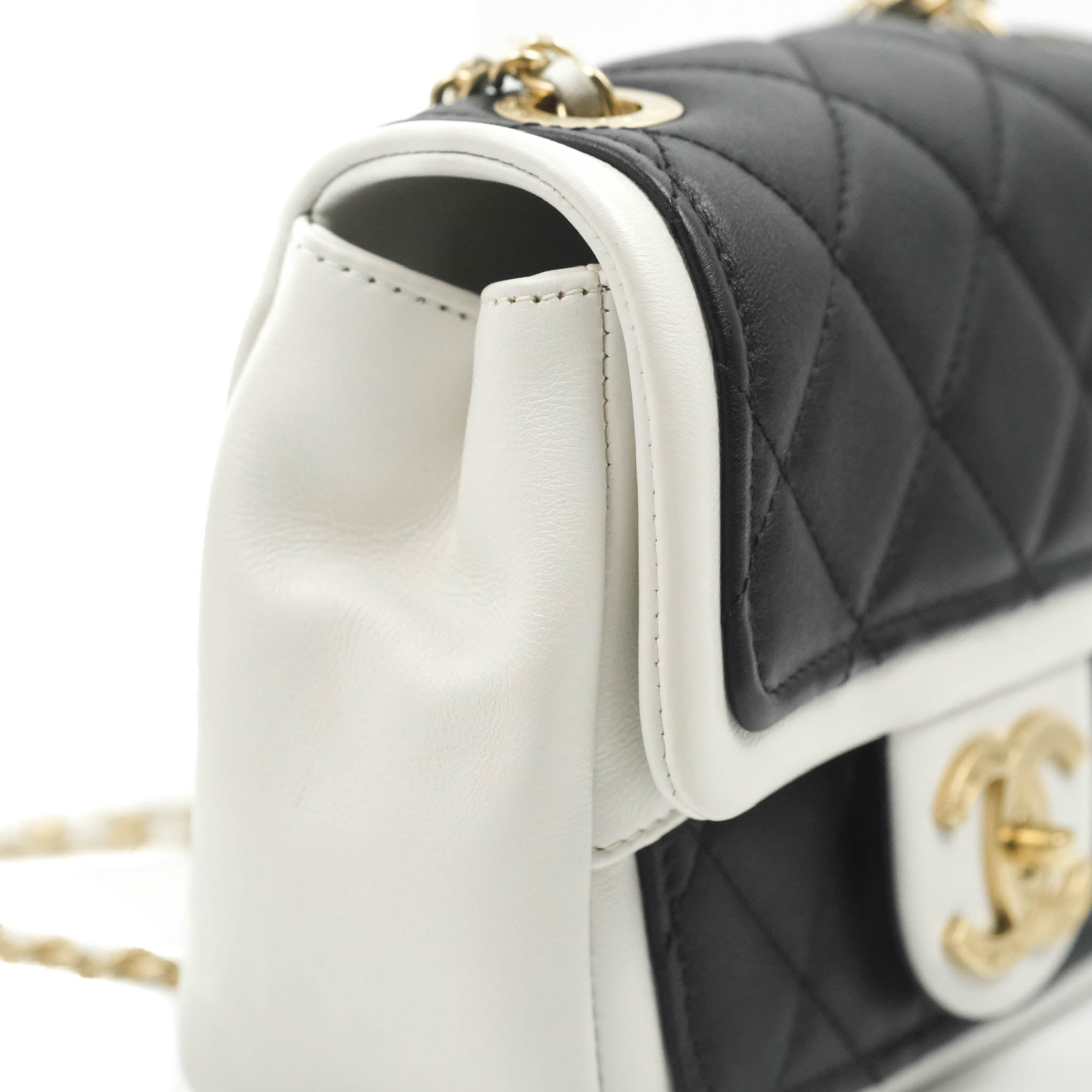 Chanel Quilted Graphic Mini Flap Bag Black White Gold Hardware