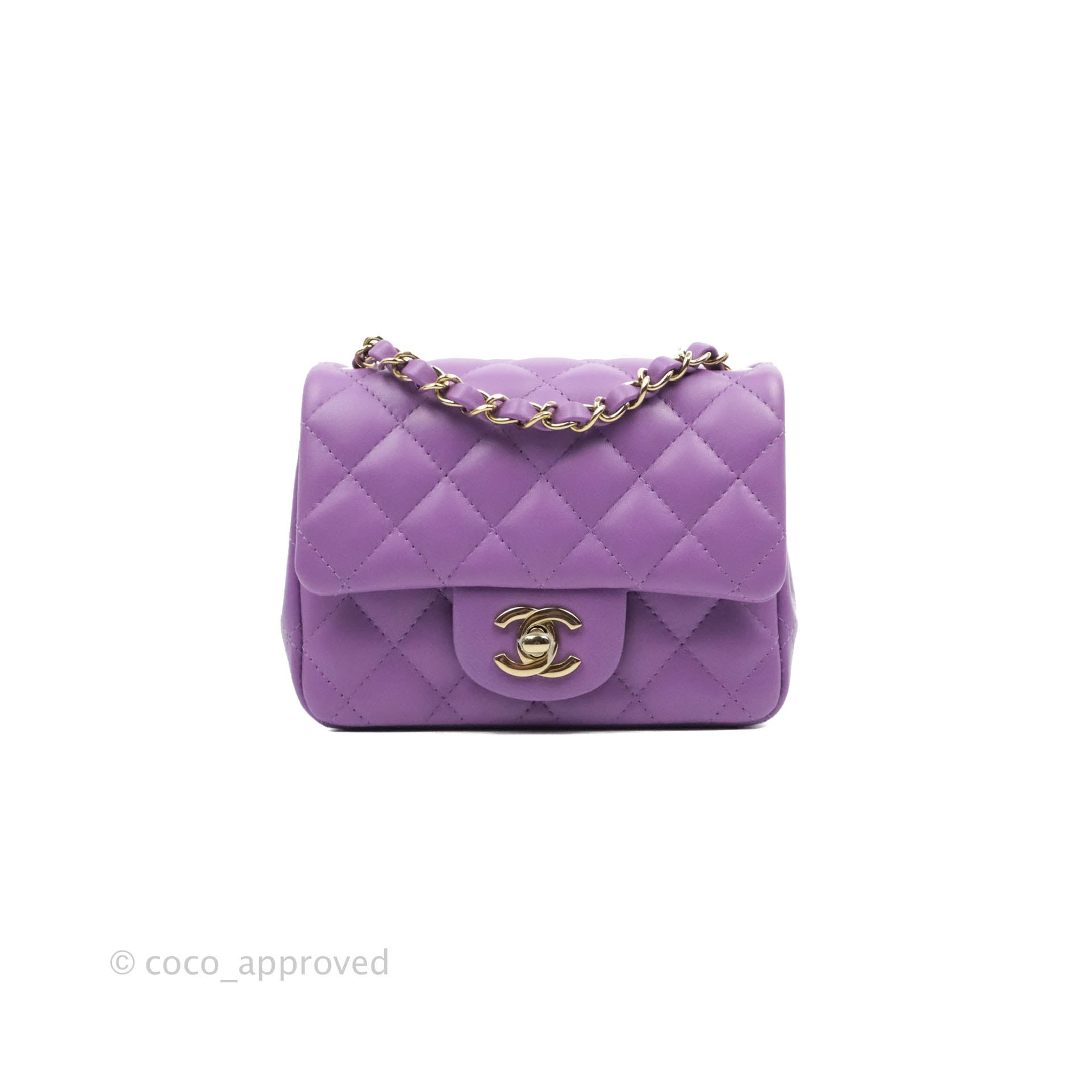 Chanel Mini Square Purple Lambskin Gold Hardware 22P