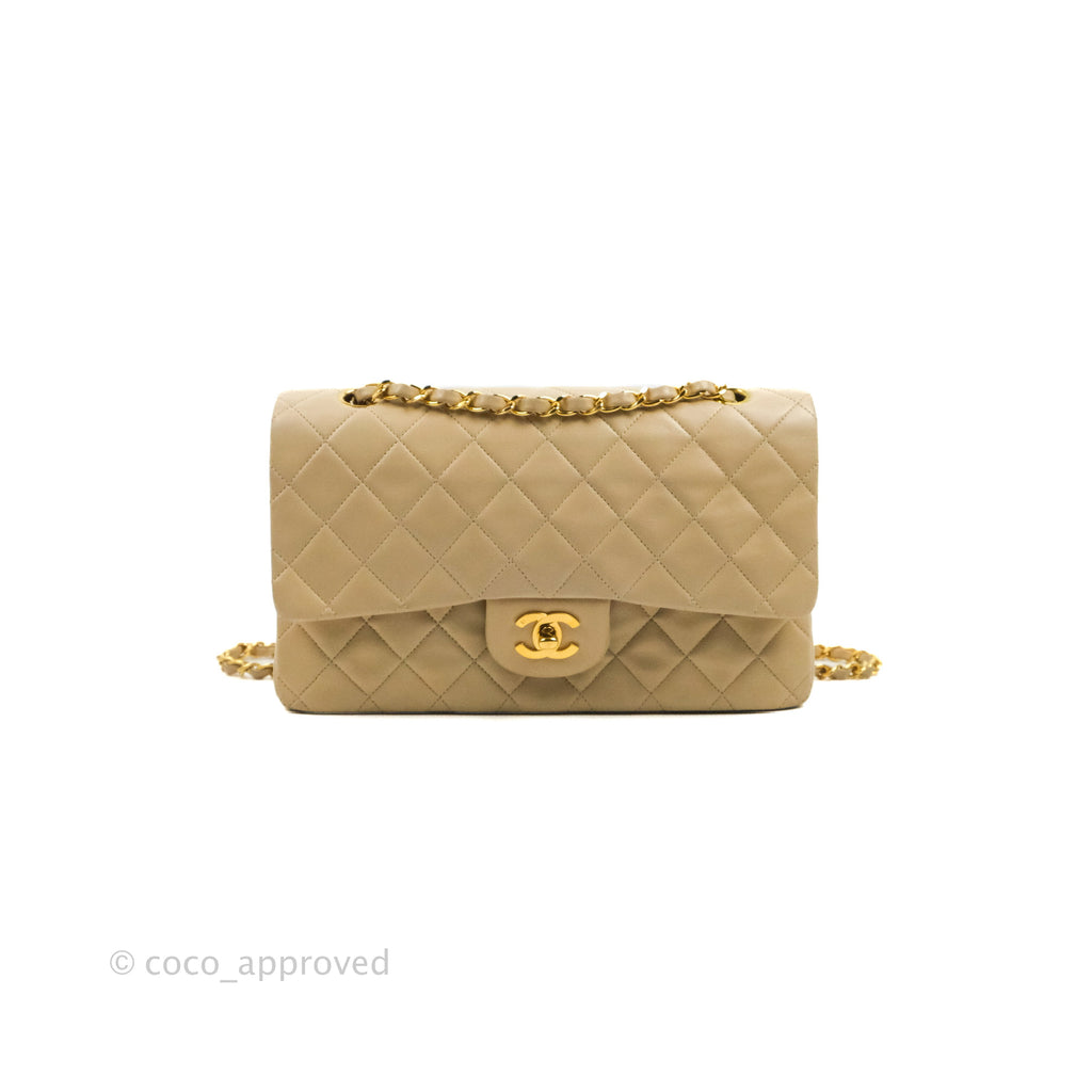 Chanel Vintage Medium Classic Flap Light Beige Lambskin 24K Gold Hardw –  Coco Approved Studio