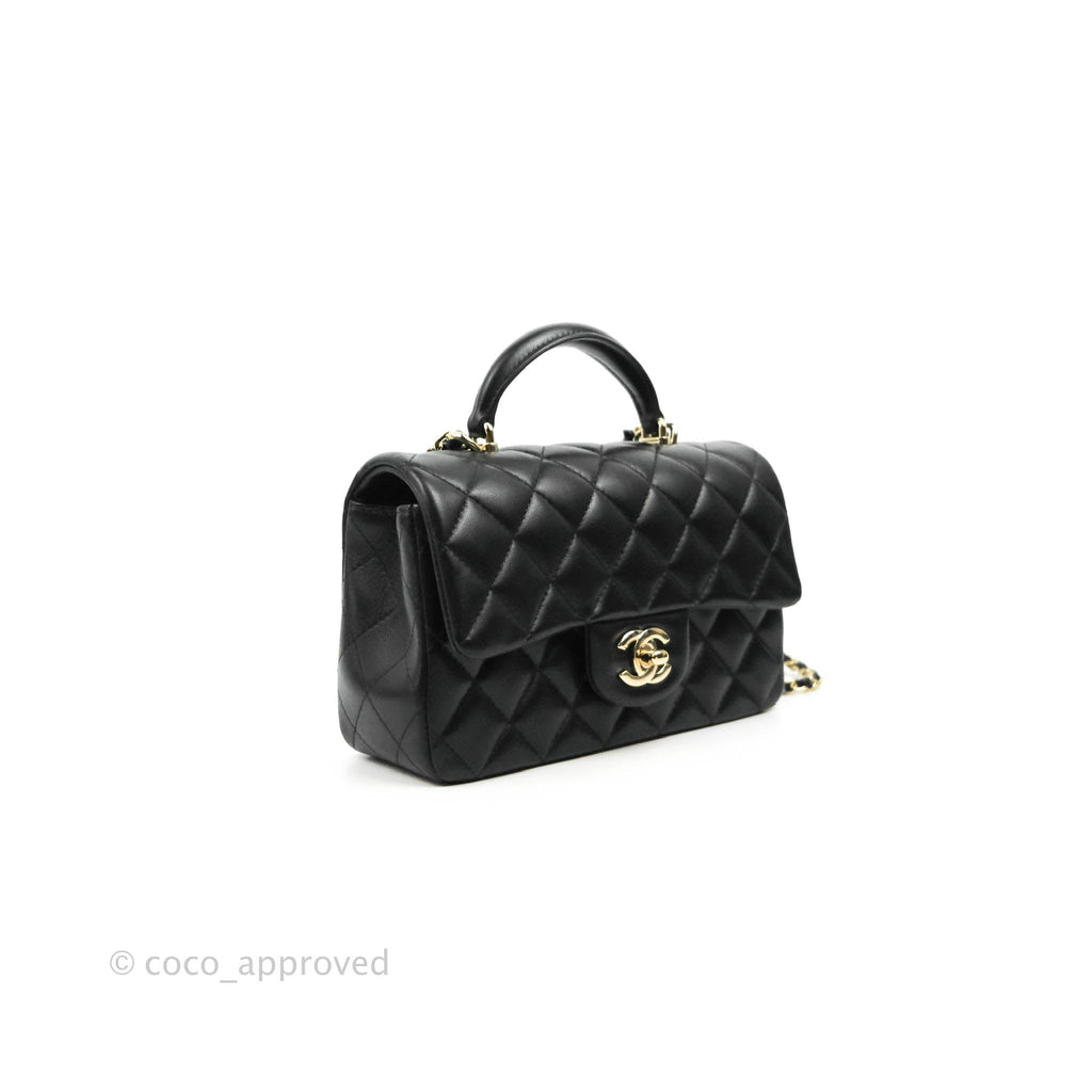 Chanel Top Handle Mini Rectangular Flap Bag Black Lambskin Gold Hardware