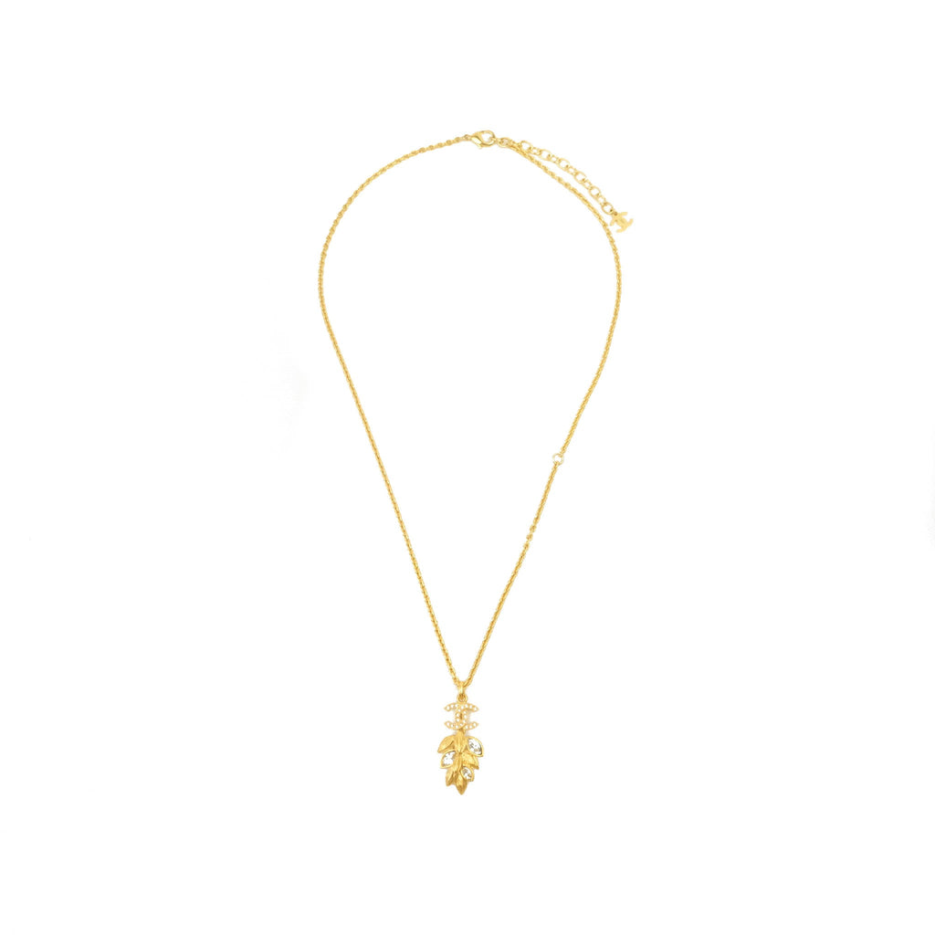 Chanel CC Crystal Pendent Drop Necklace Gold Tone 20A