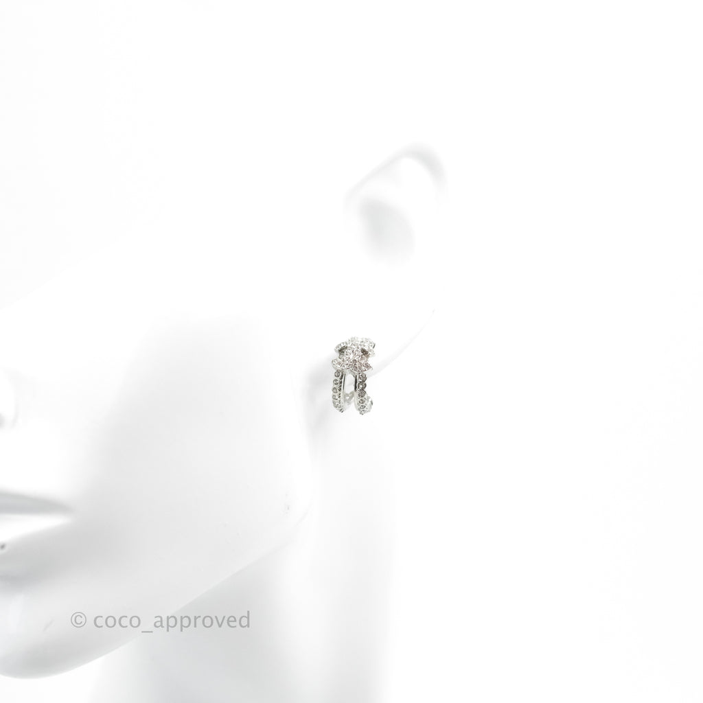 Chanel CC Crystal Hoop Earrings Silver Tone 22B