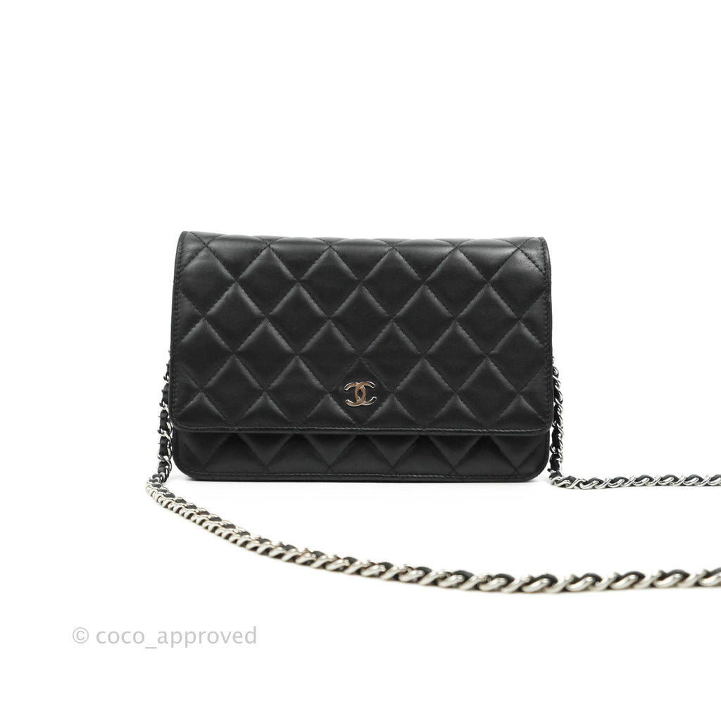 Chanel Classic Wallet On Chain Black Lambskin Silver Hardware 