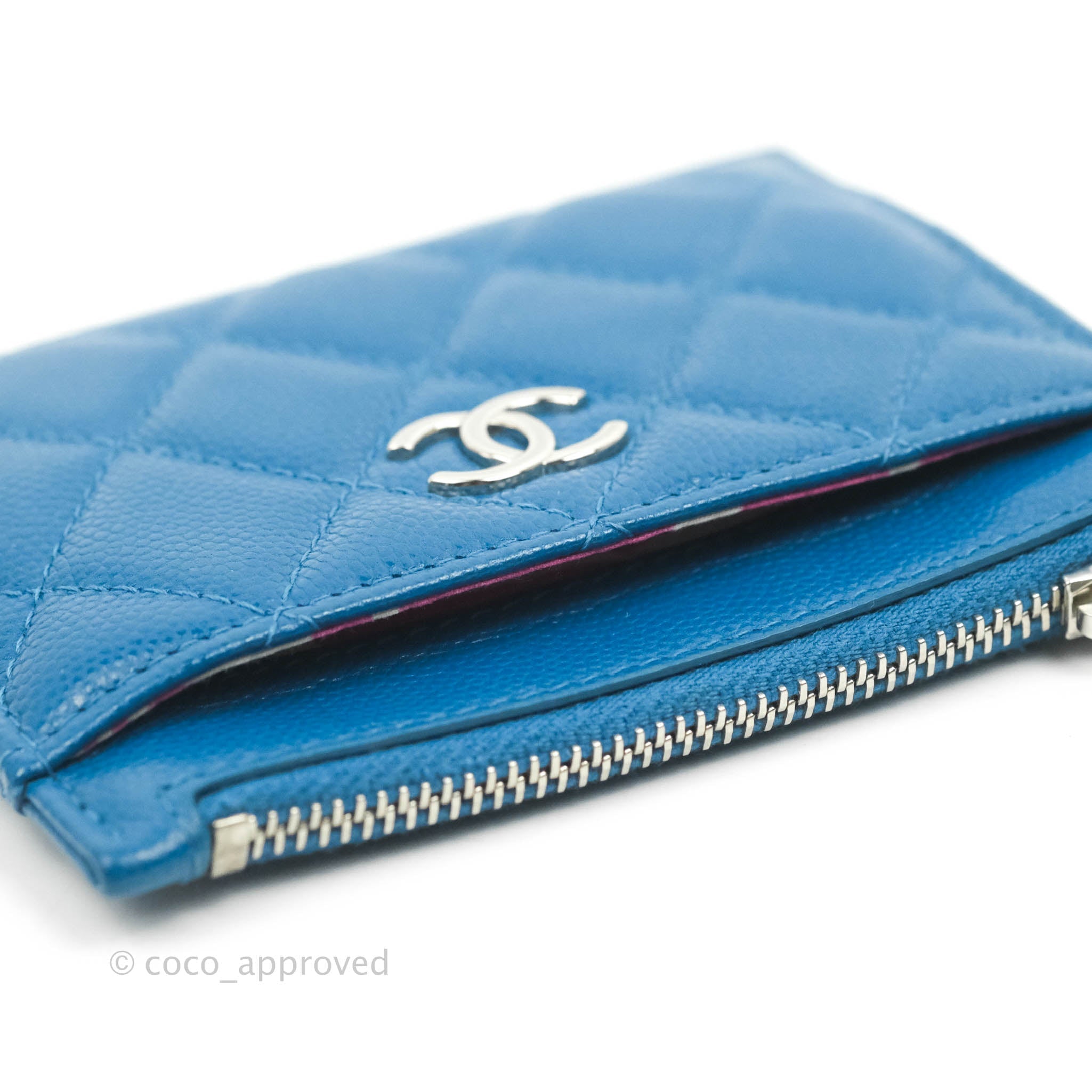 Card holder - Lambskin & silver-tone metal, blue — Fashion