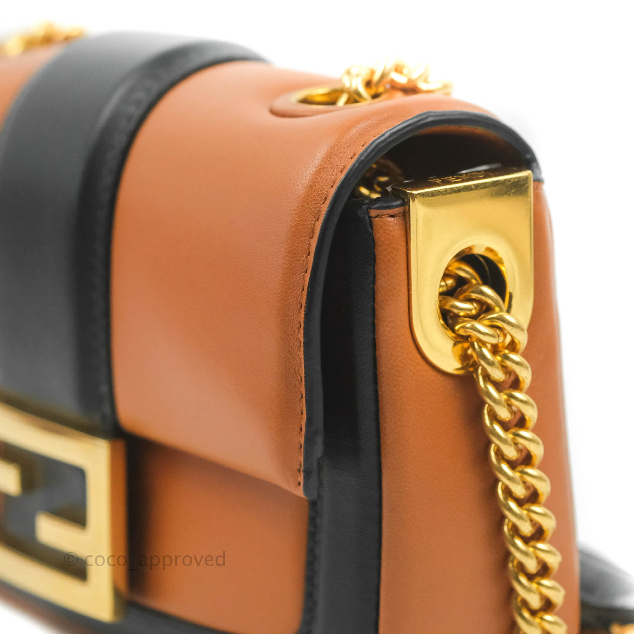 FENDI Baguette Mini Lambskin Leather Chain Shoulder Bag Black