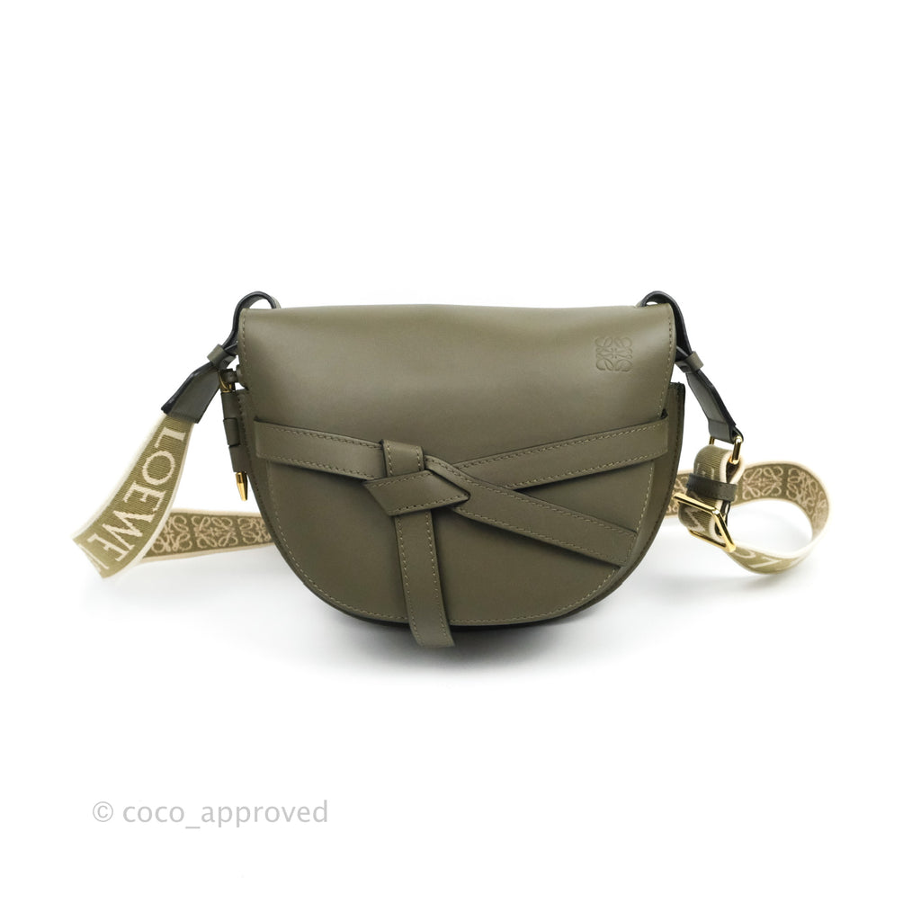 Loewe Small Gate Bag in Soft Calfskin & Jacquard Strap Autumn Green