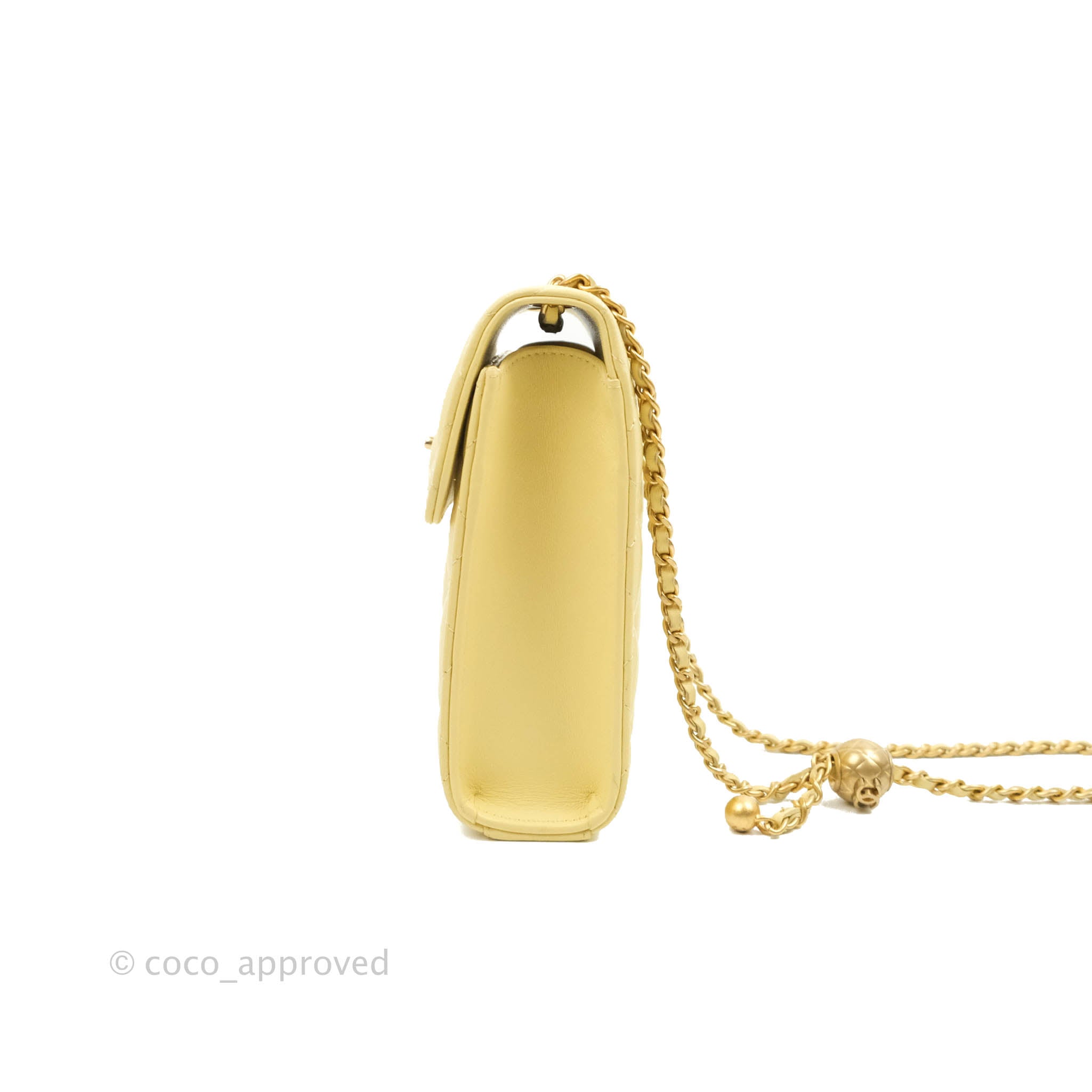Chanel Quilted Pearl Crush Phone Holder With Chain Yellow Lambskin – Coco  Approved Studio