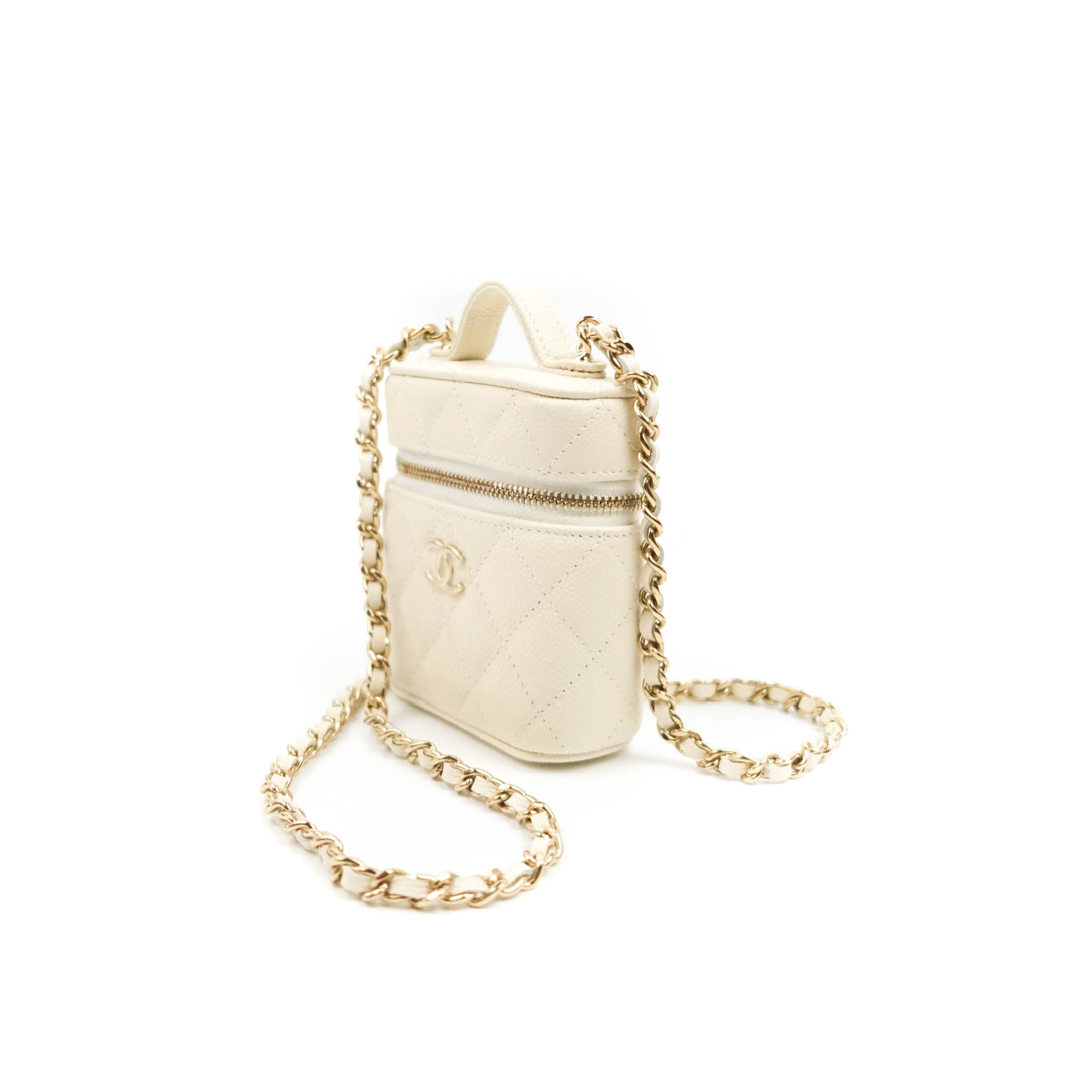Chanel Quilted Small Top Handle Vanity Case With Chain Pink Gold - NOBLEMARS