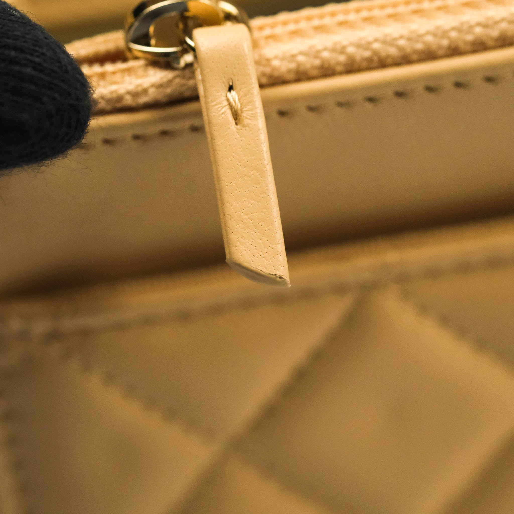 Chanel Beige Calfskin Leather Patent Detail Logo Quilted shoulder